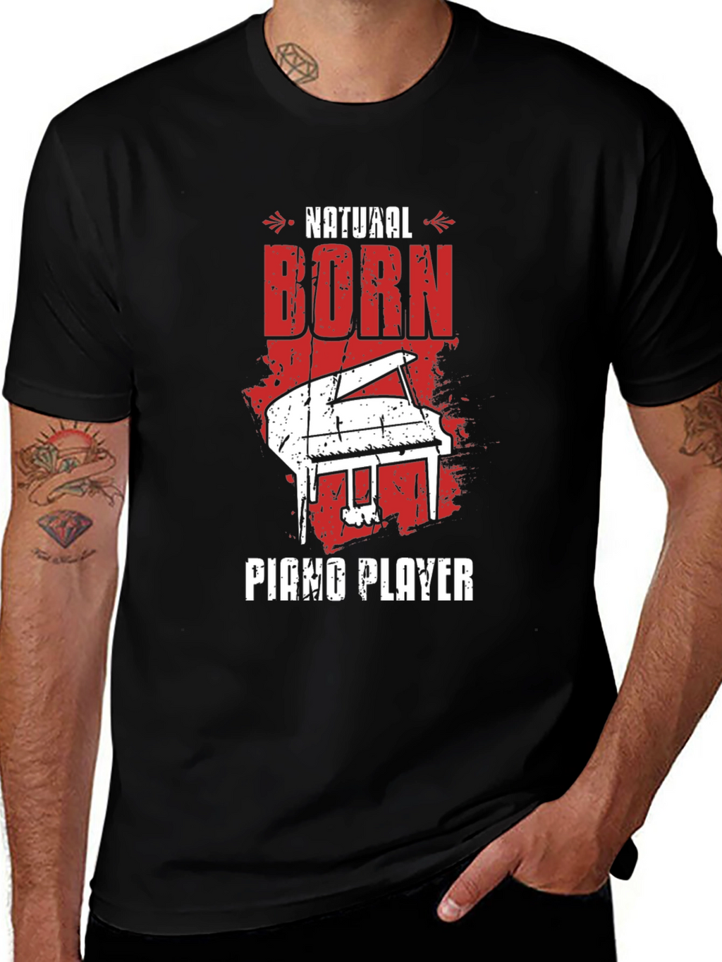 Natural Born Piano Player Black Graphic Tee