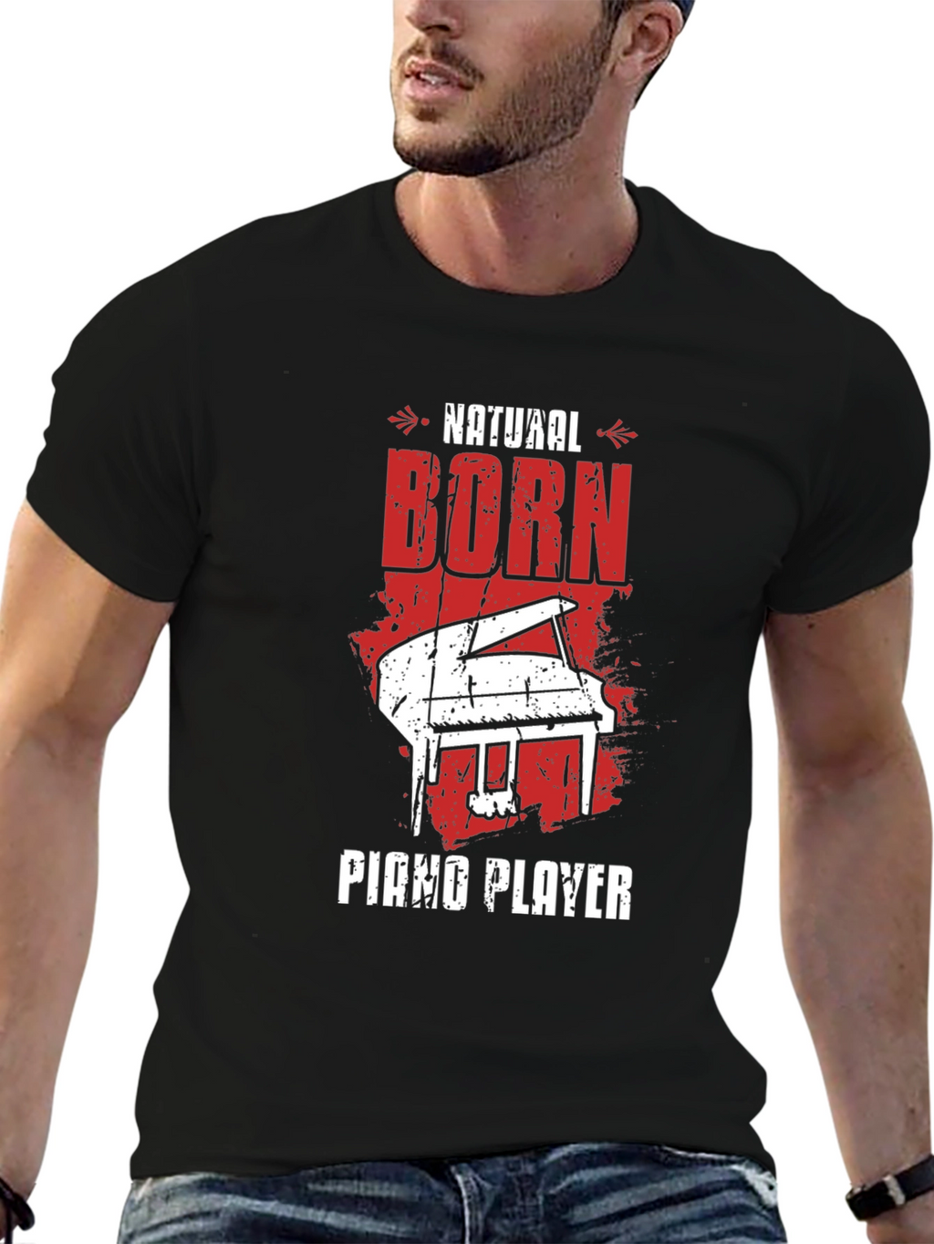 Natural Born Piano Player Black Graphic Tee