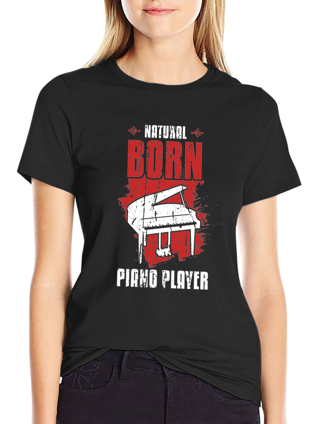 Natural Born Piano Player Black Graphic Tee
