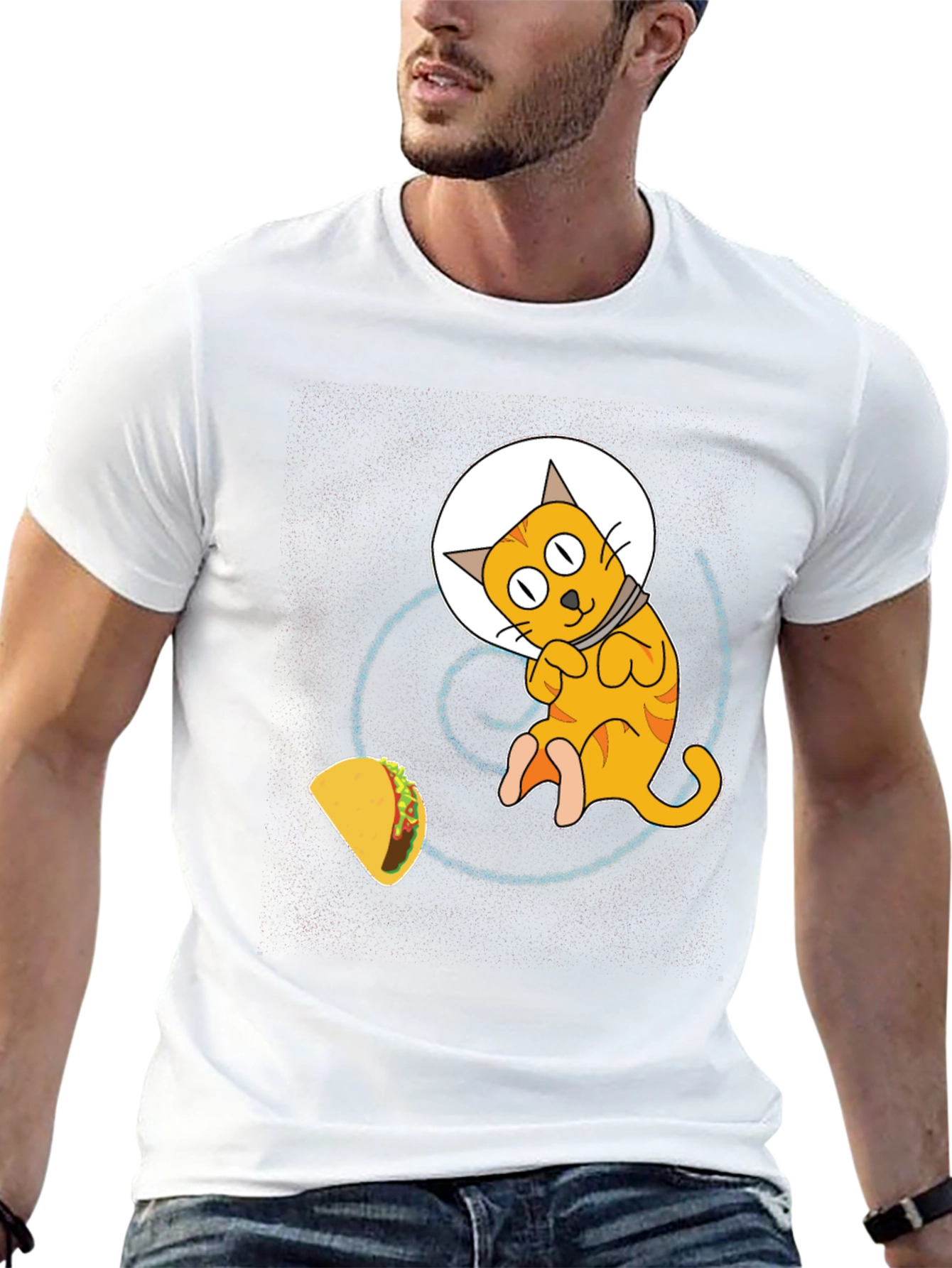 Space Cat & Taco Mens Black T-Shirt