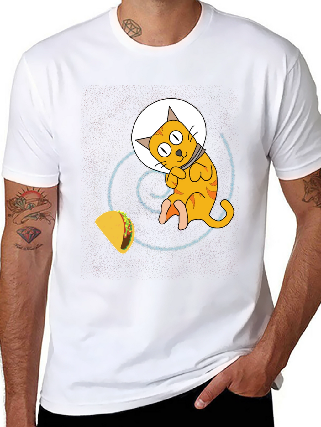 Space Cat & Taco Mens Black T-Shirt