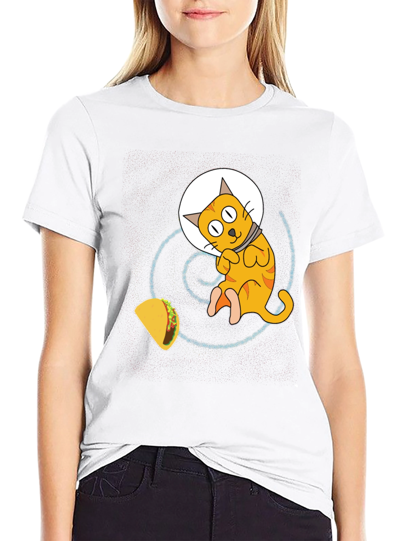 Space Cat & Taco Mens Black T-Shirt
