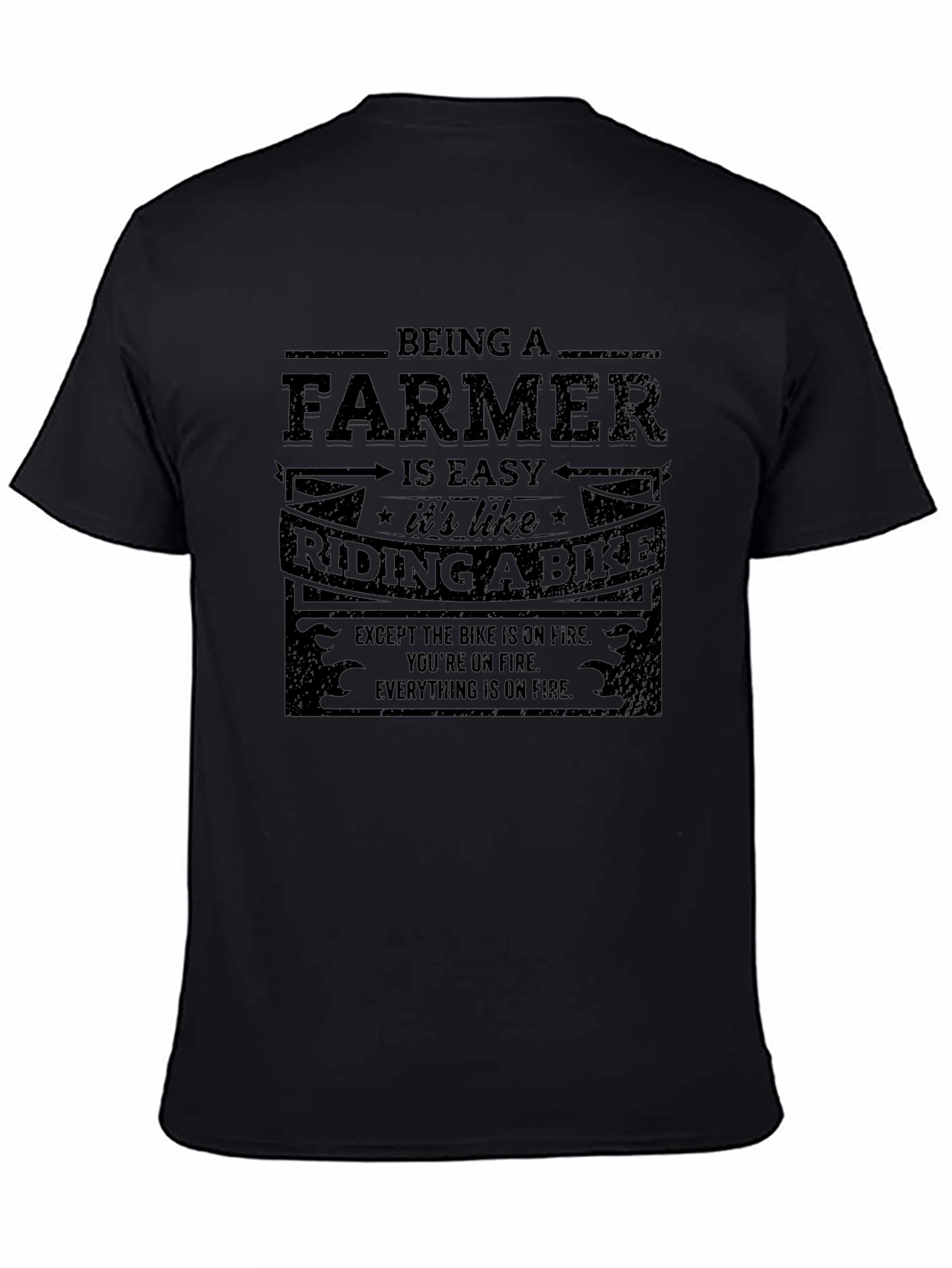Funny Farmer T-Shirt: Riding a Bike on Fire