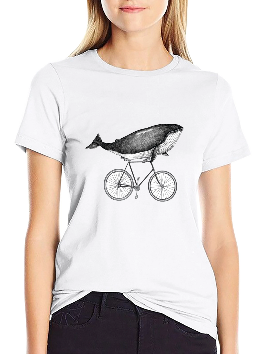 Whale on Bike Graphic Tee - Unisex Cotton T-Shirt