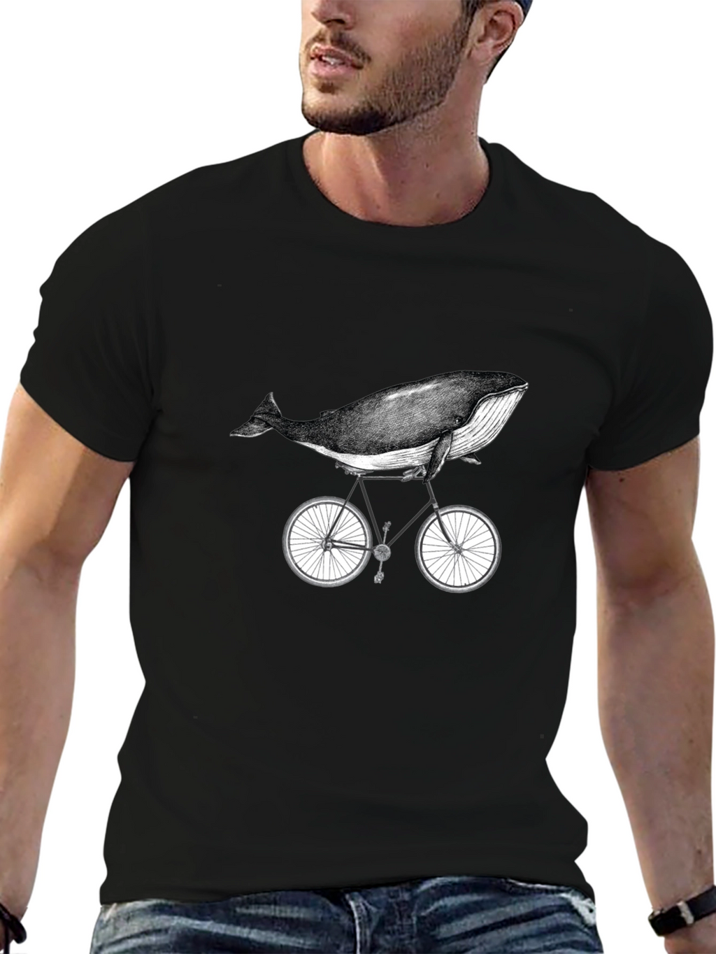 Whale on Bike Graphic Tee - Unisex Cotton T-Shirt