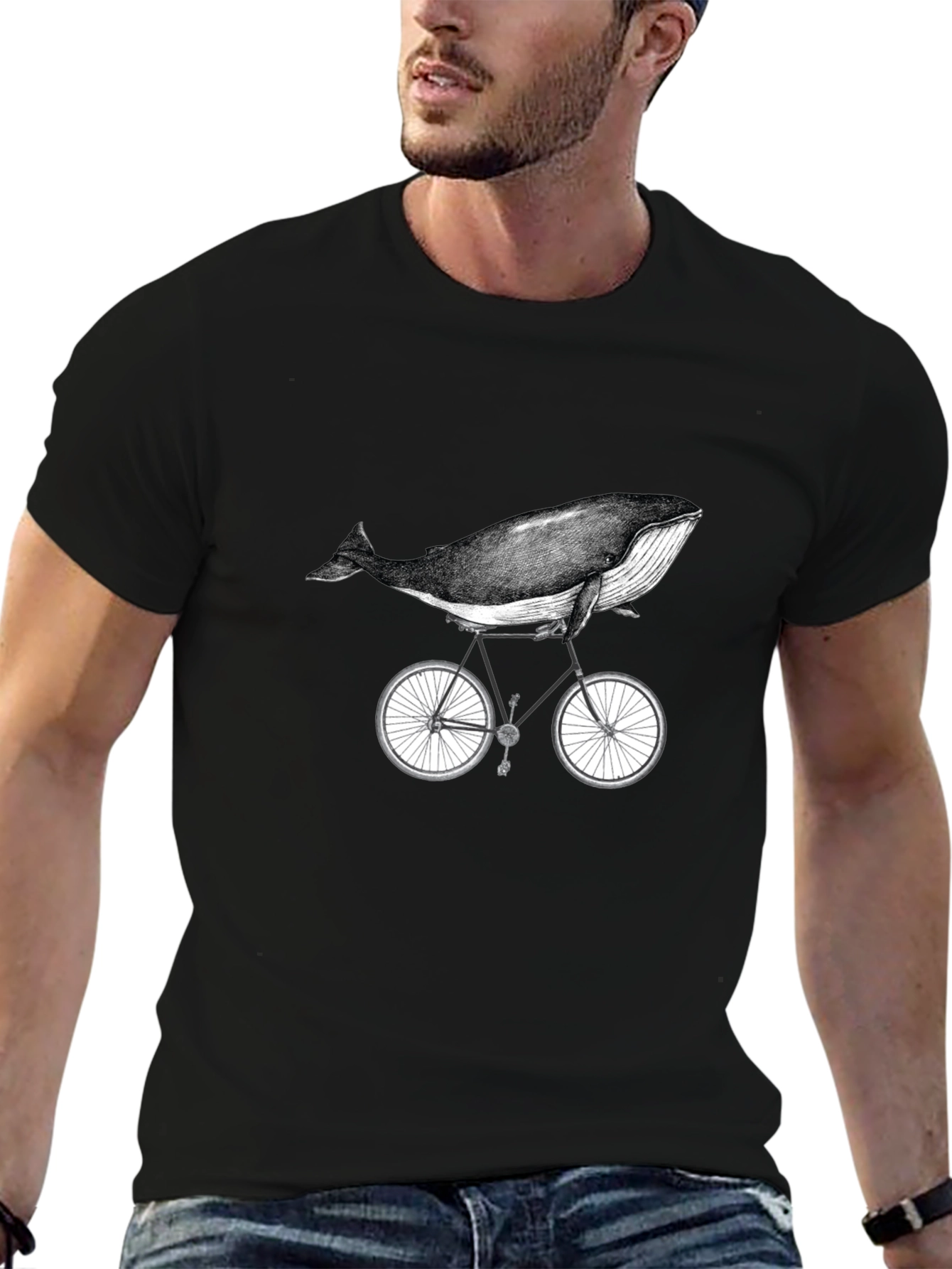 Whale on Bike Graphic Tee - Unisex Cotton T-Shirt