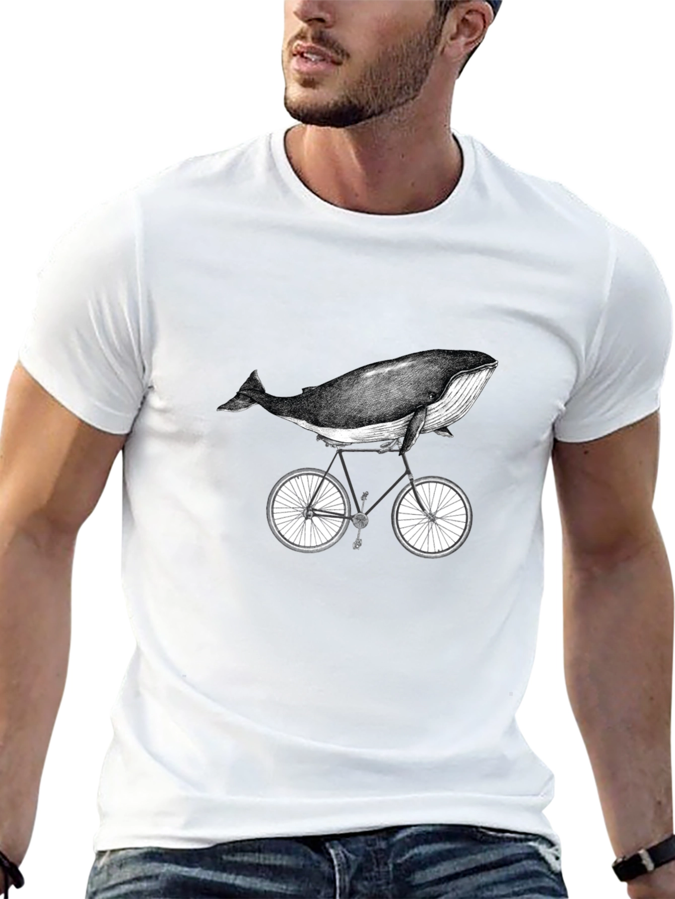 Whale on Bike Graphic Tee - Unisex Cotton T-Shirt