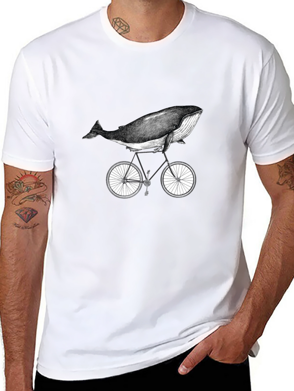 Whale on Bike Graphic Tee - Unisex Cotton T-Shirt