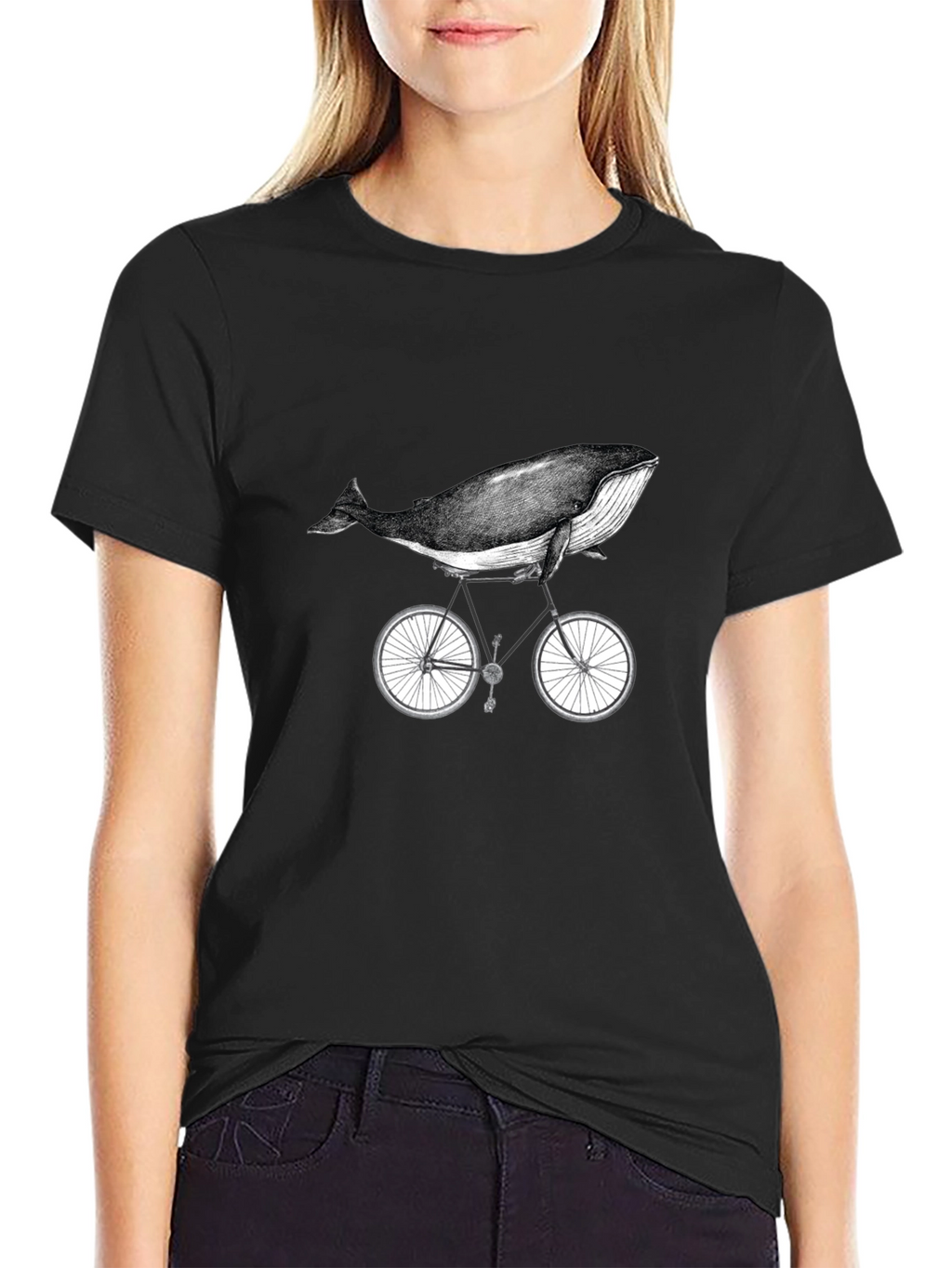 Whale on Bike Graphic Tee - Unisex Cotton T-Shirt