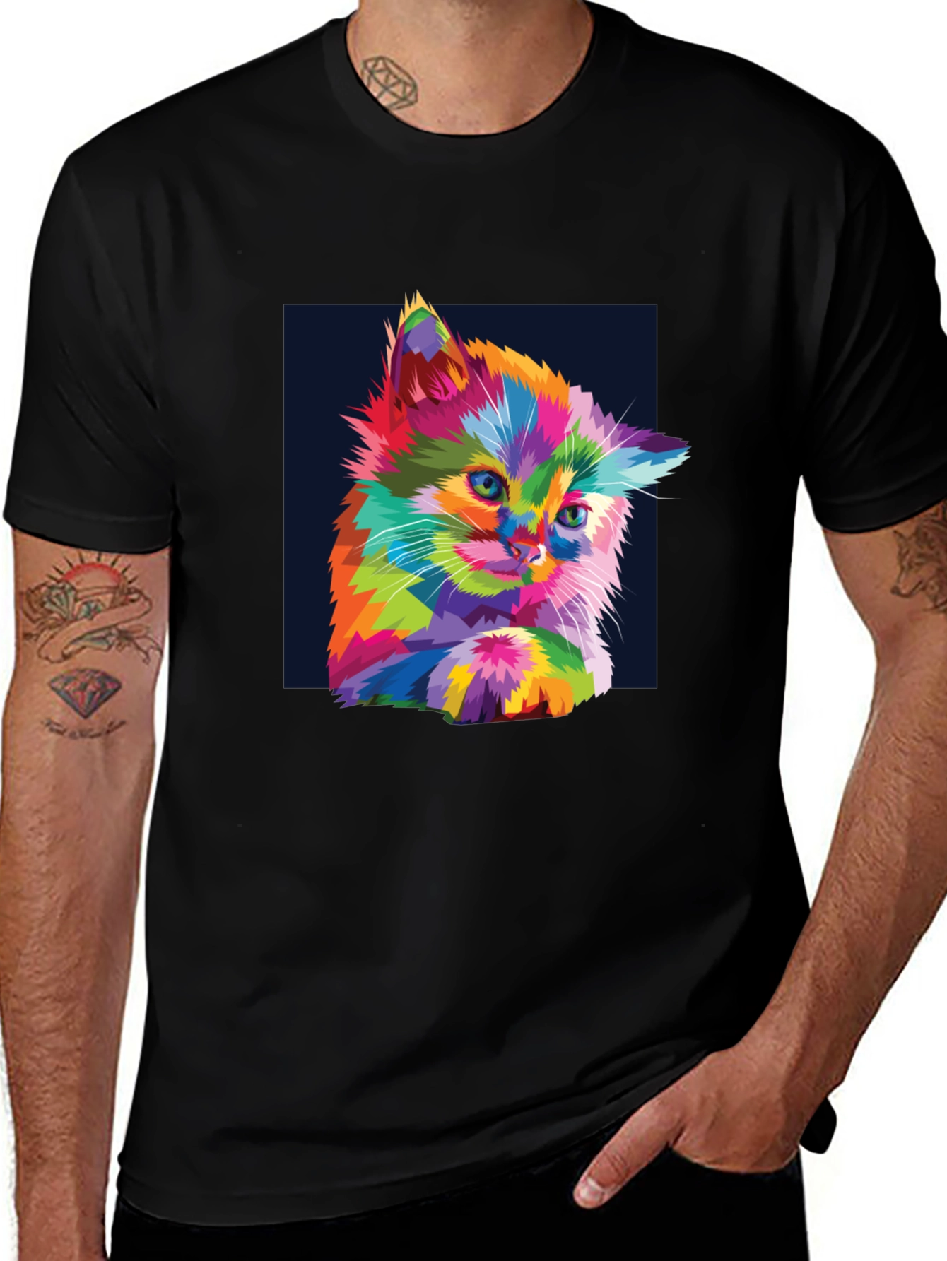 Colorful Kitten Graphic Tee - Soft Cotton Blend T-Shirt