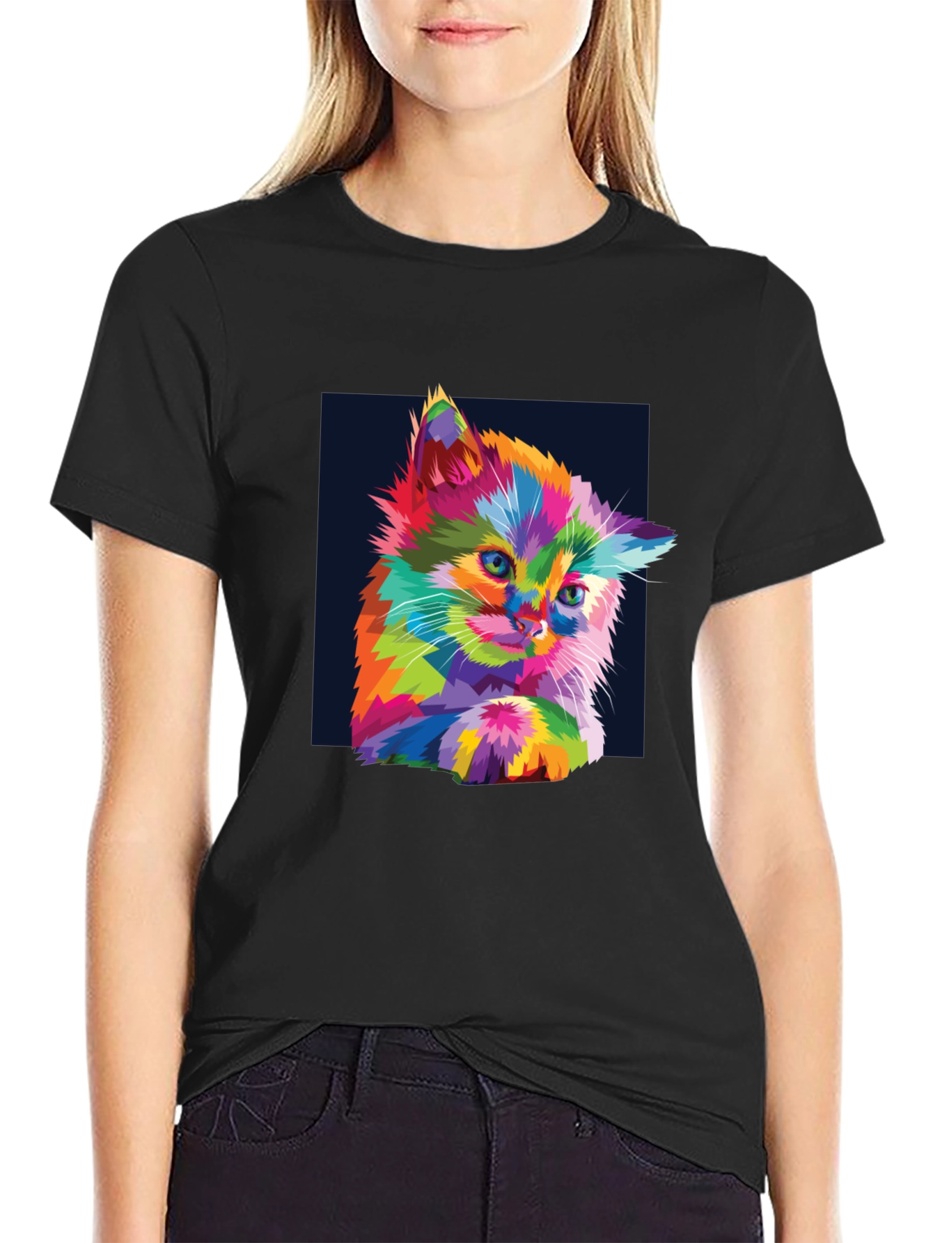Colorful Kitten Graphic Tee - Soft Cotton Blend T-Shirt