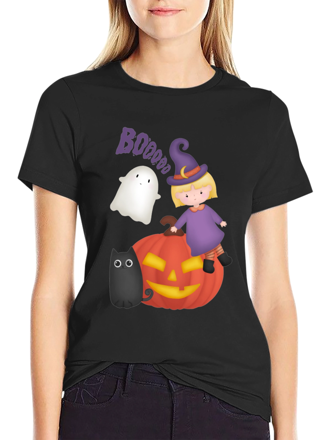 Halloween Graphic Tee - Witch Ghost Pumpkin