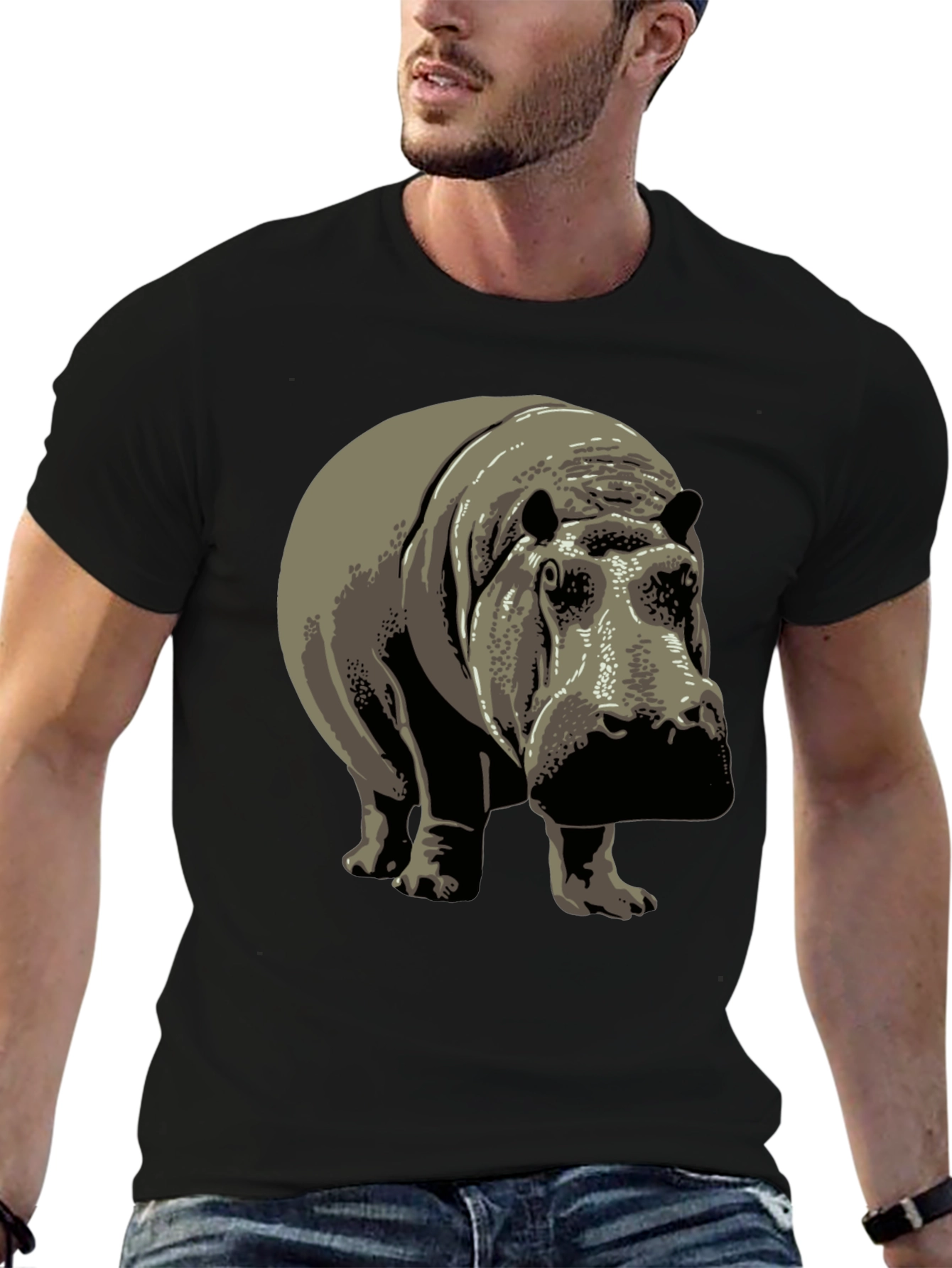 Hippo Graphic Tee - Black Cotton T-Shirt
