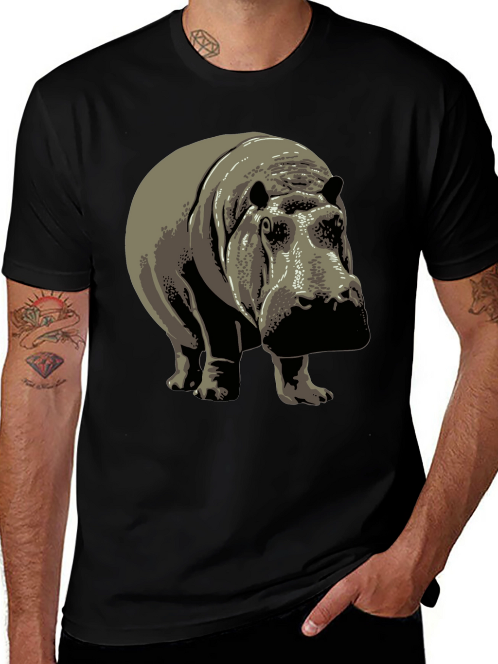 Hippo Graphic Tee - Black Cotton T-Shirt