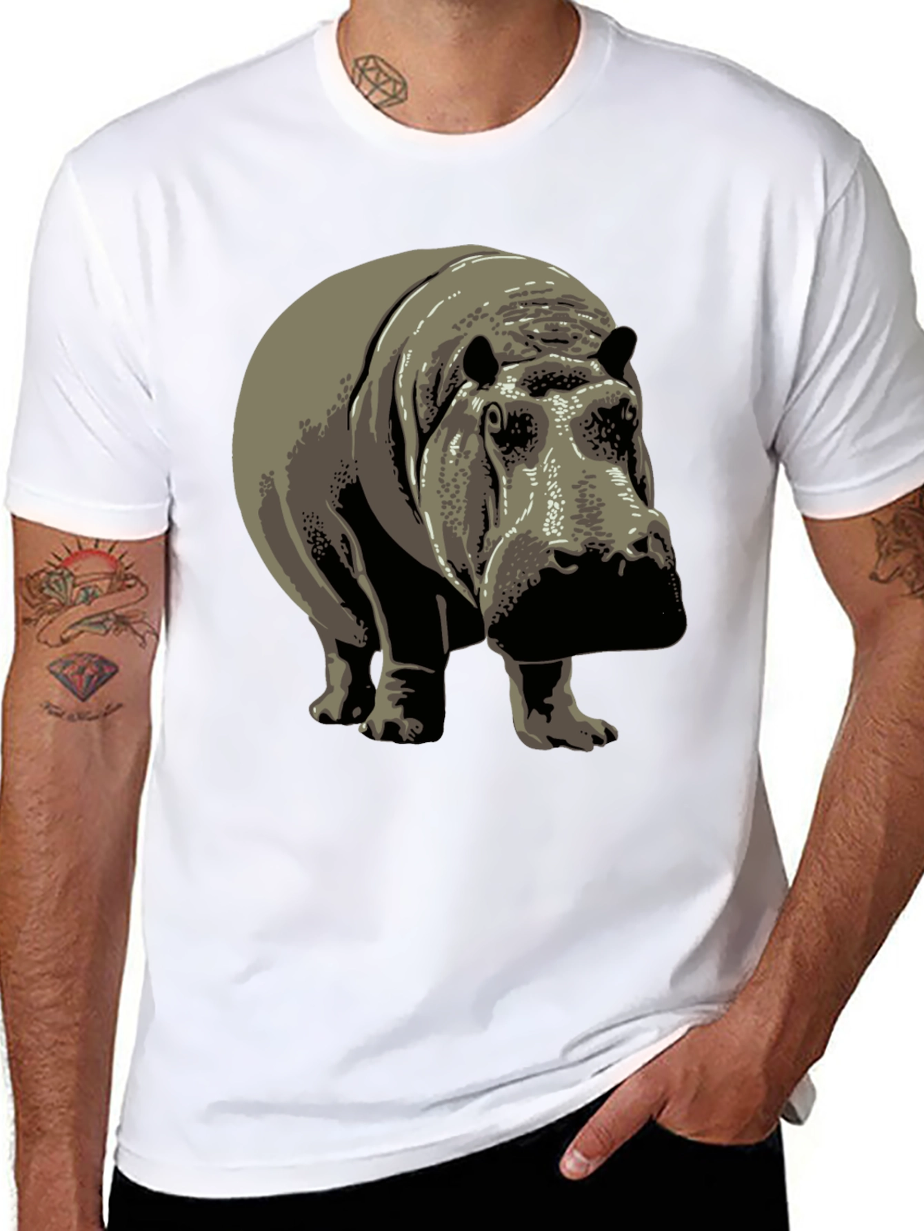 Hippo Graphic Tee - Black Cotton T-Shirt