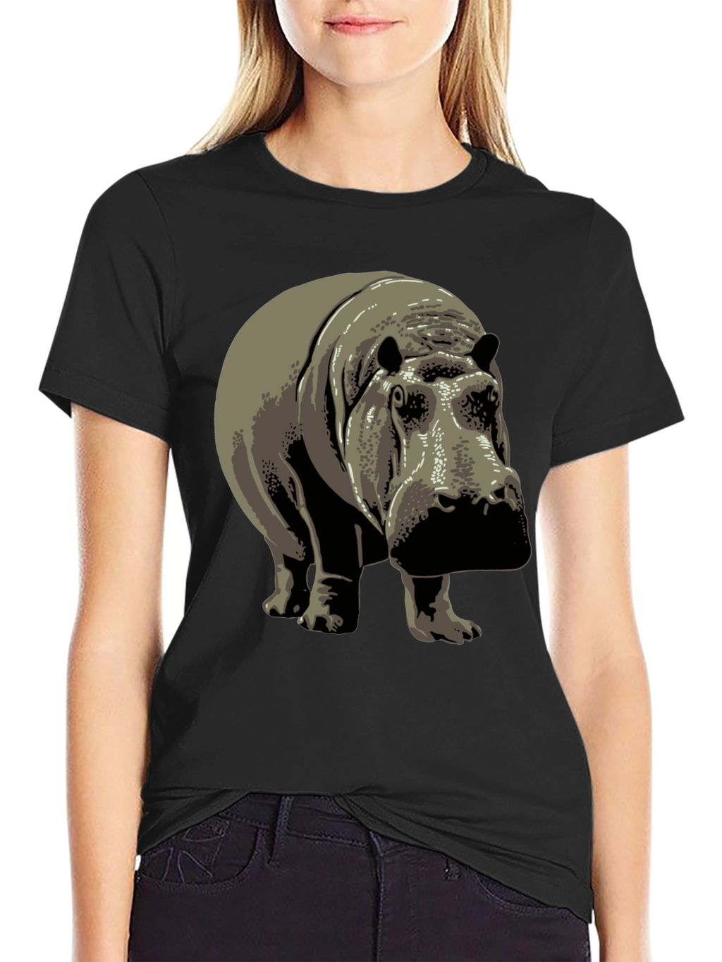 Hippo Graphic Tee - Black Cotton T-Shirt