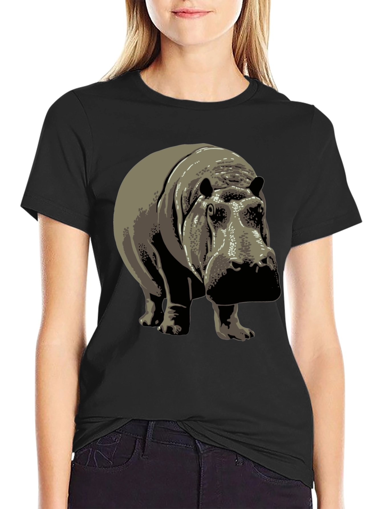 Hippo Graphic Tee - Black Cotton T-Shirt