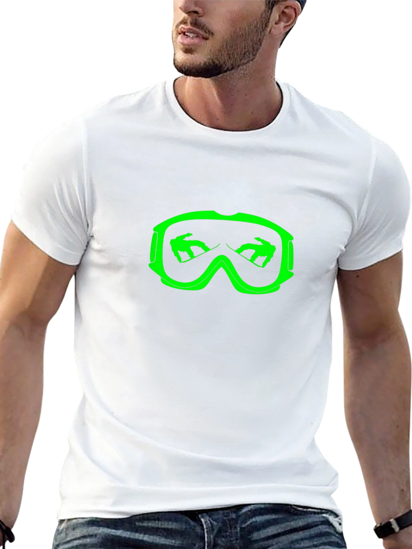 Cool Black T-Shirt with Green Ski Goggles Design