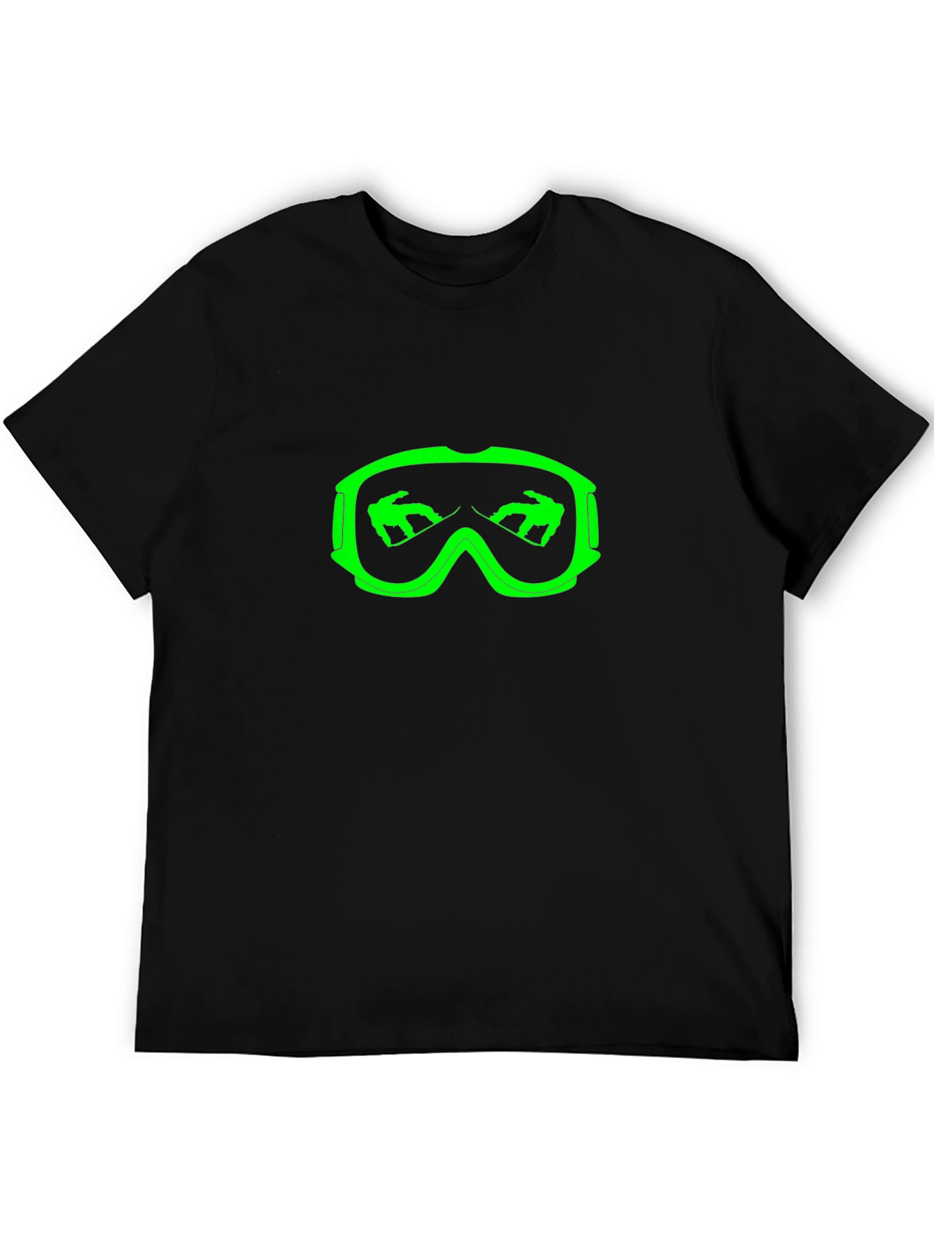 Cool Black T-Shirt with Green Ski Goggles Design