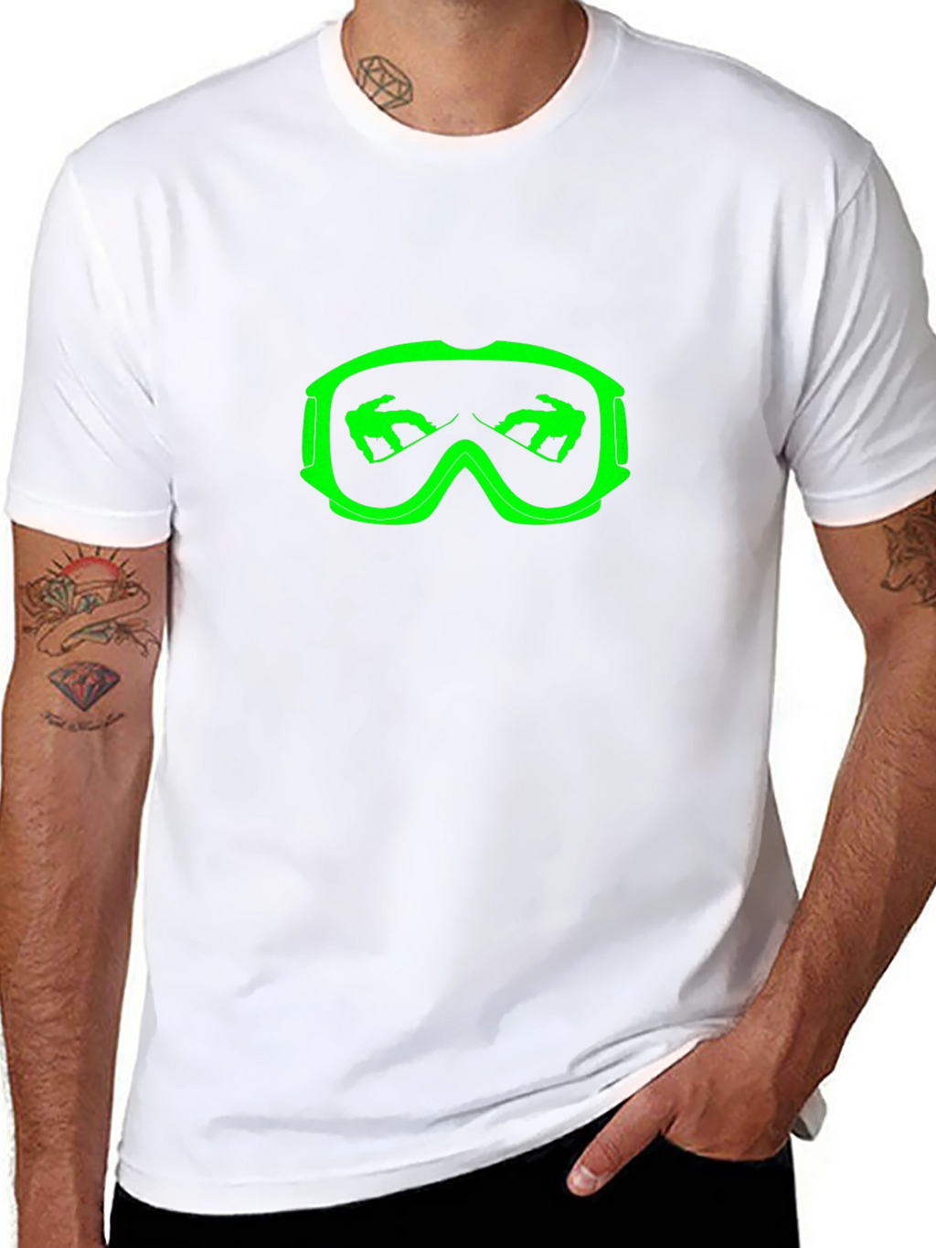 Cool Black T-Shirt with Green Ski Goggles Design