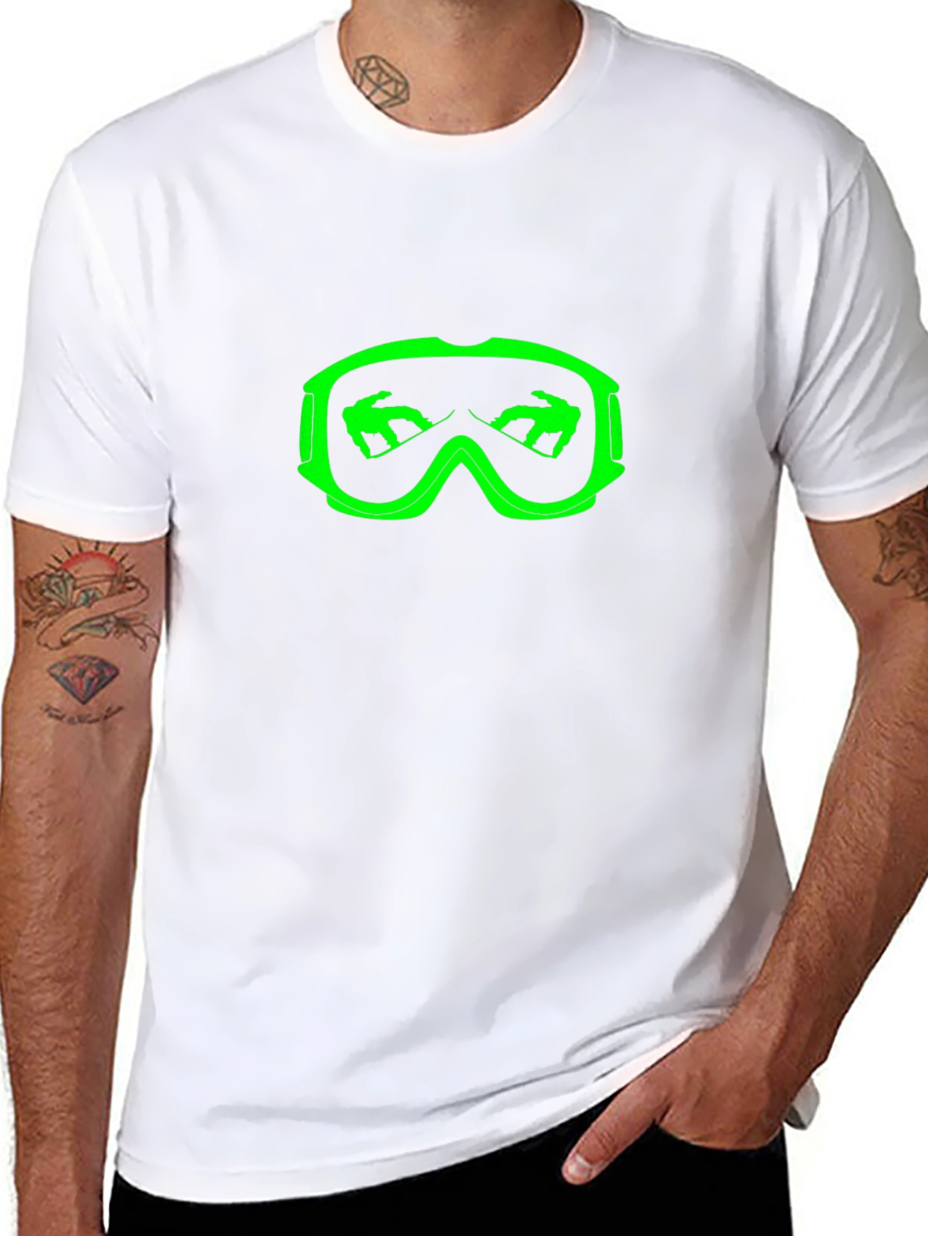 Cool Black T-Shirt with Green Ski Goggles Design