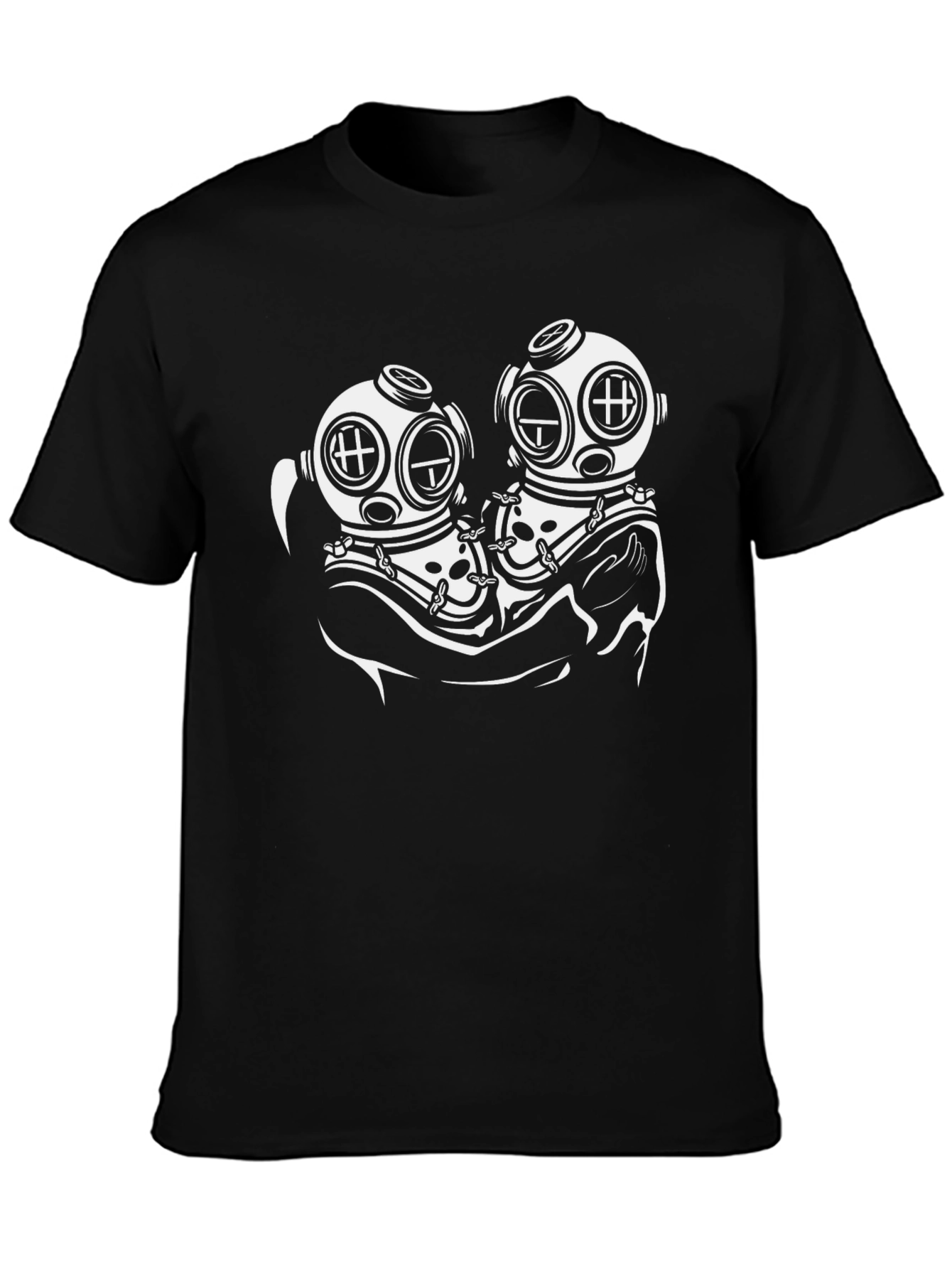 Diver Couple Graphic Tee - Black Cotton T-Shirt