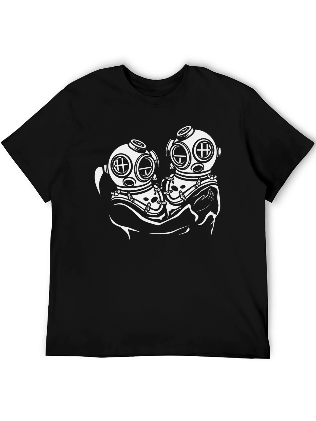 Diver Couple Graphic Tee - Black Cotton T-Shirt