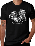 Diver Couple Graphic Tee - Black Cotton T-Shirt