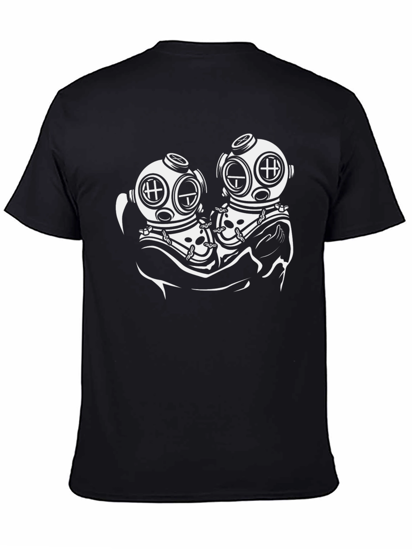 Diver Couple Graphic Tee - Black Cotton T-Shirt