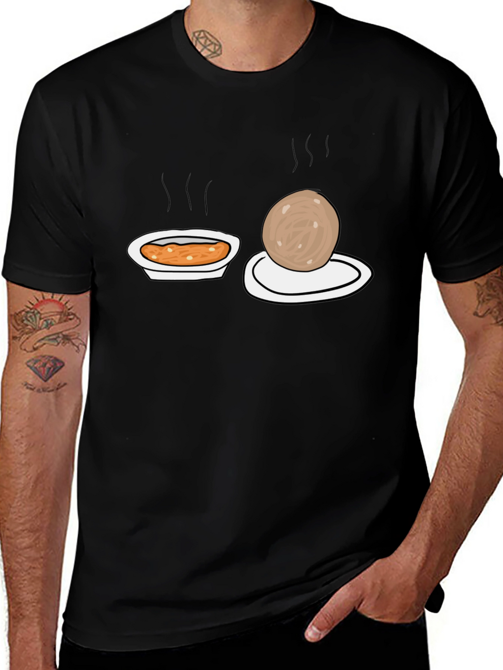 Humorous Food Graphic T-Shirt - Black