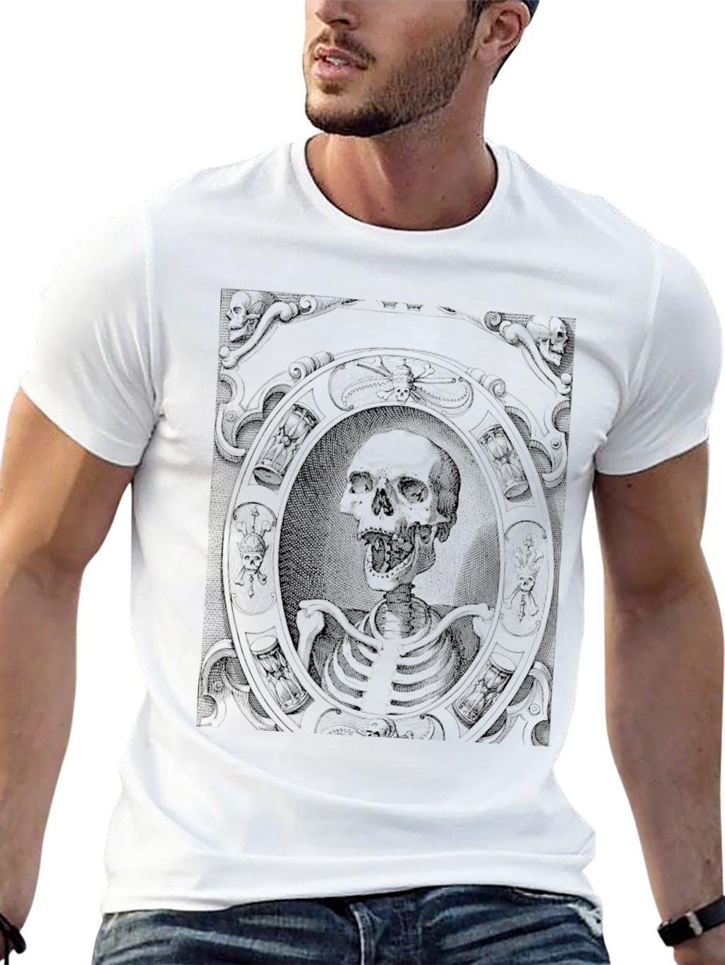 Gothic Skeleton Portrait Graphic Tee - Black