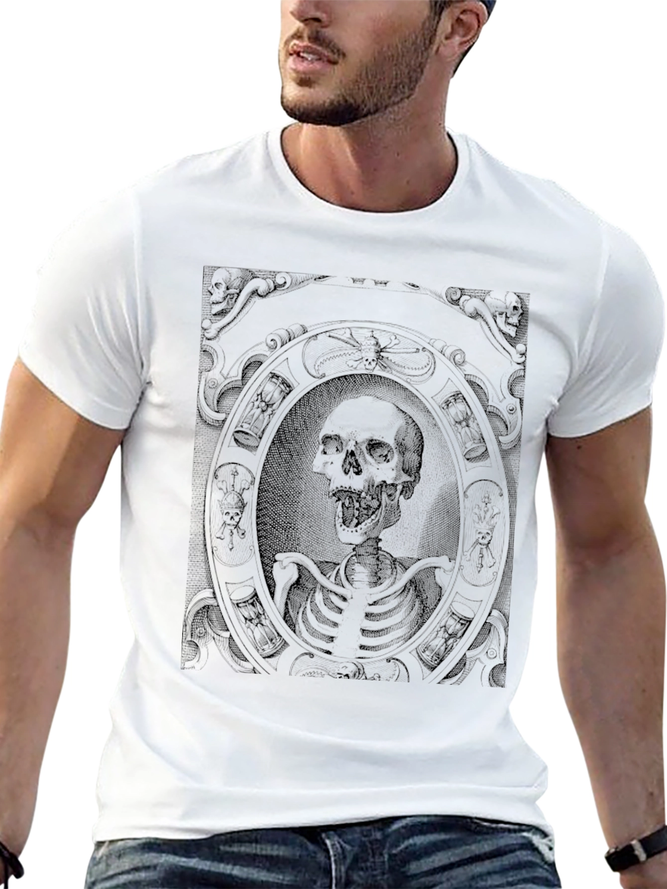 Gothic Skeleton Portrait Graphic Tee - Black