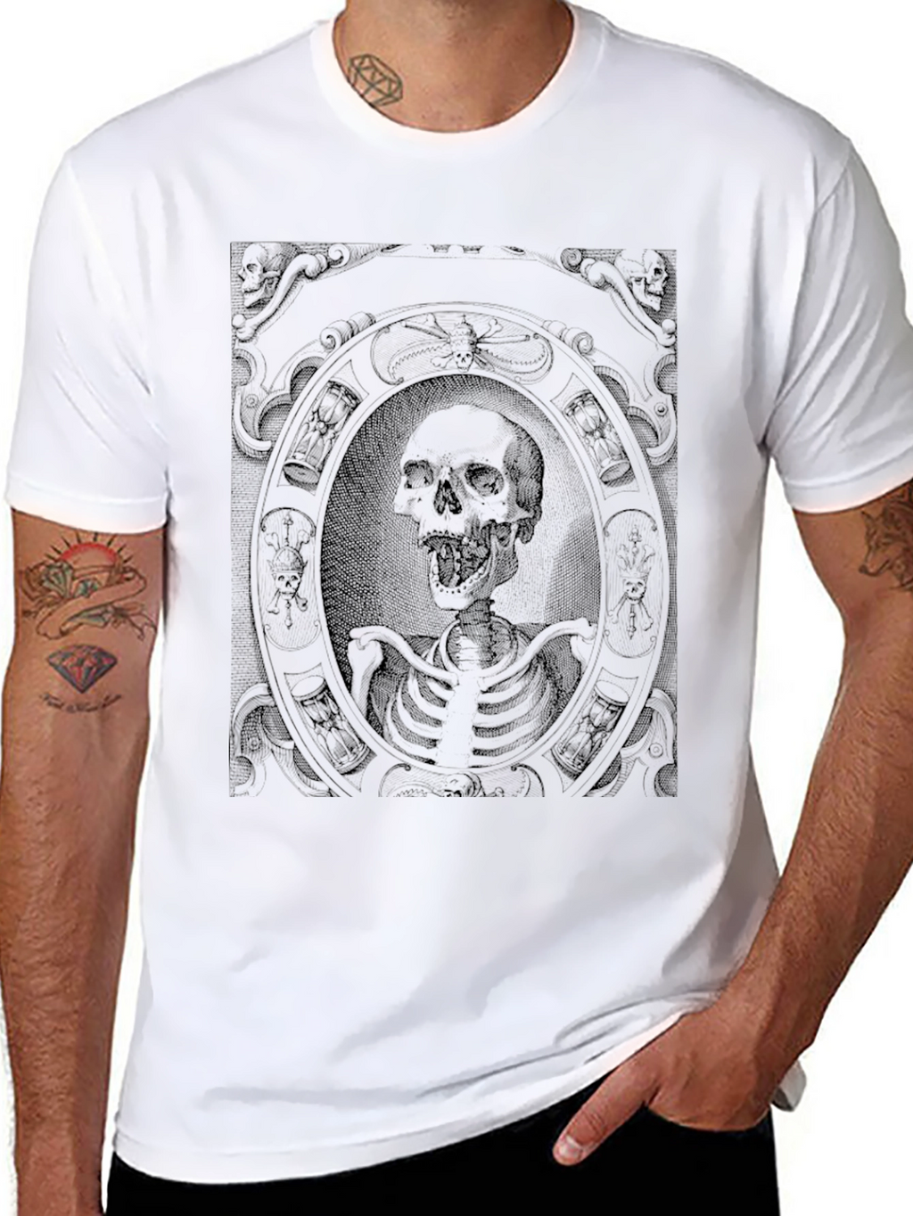 Gothic Skeleton Portrait Graphic Tee - Black