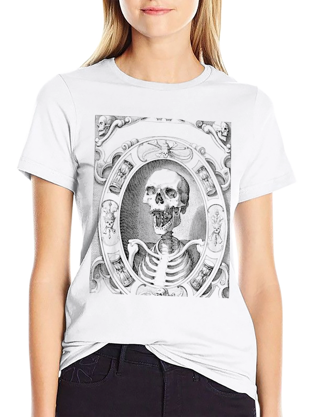 Gothic Skeleton Portrait Graphic Tee - Black