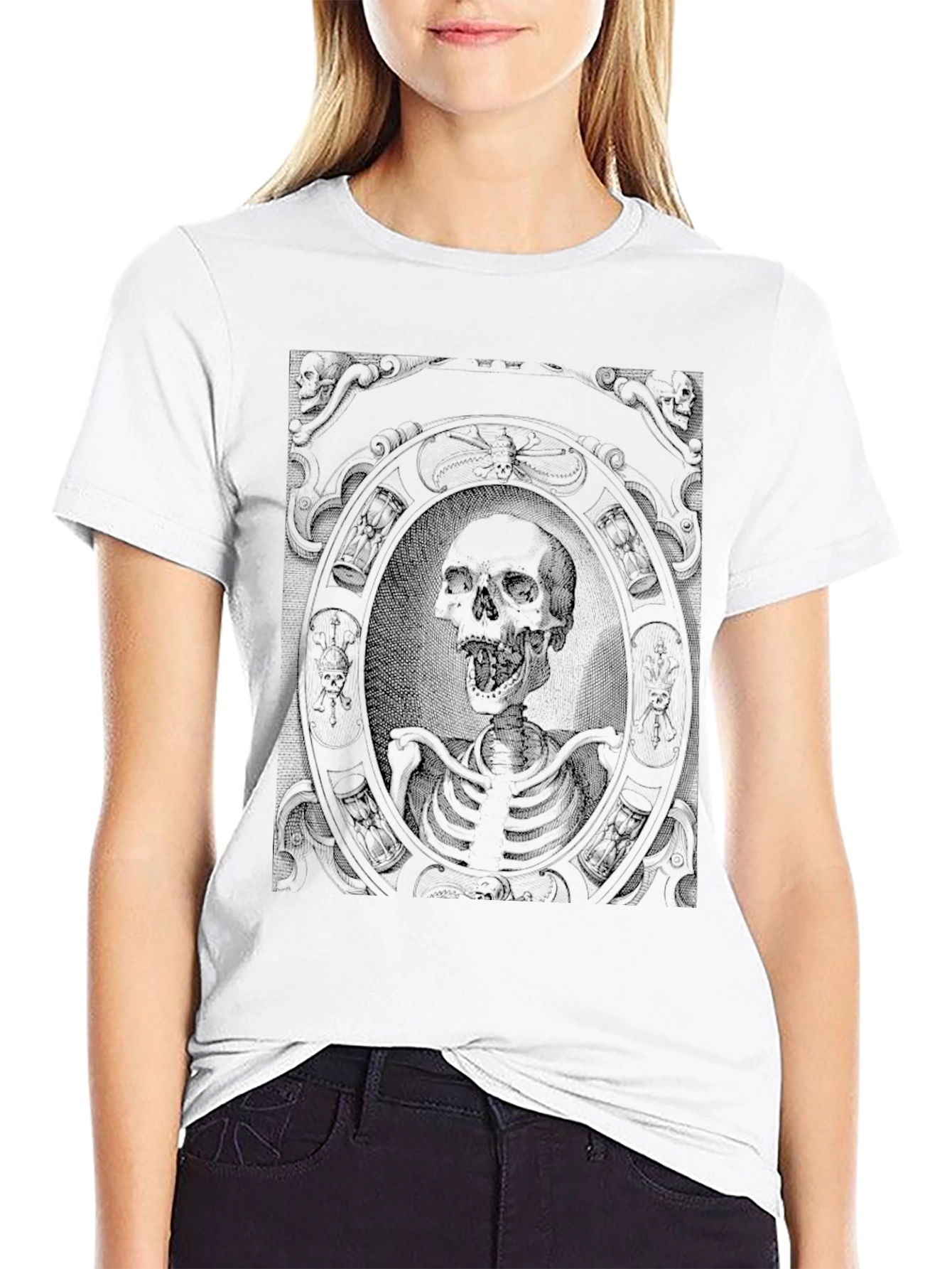 Gothic Skeleton Portrait Graphic Tee - Black