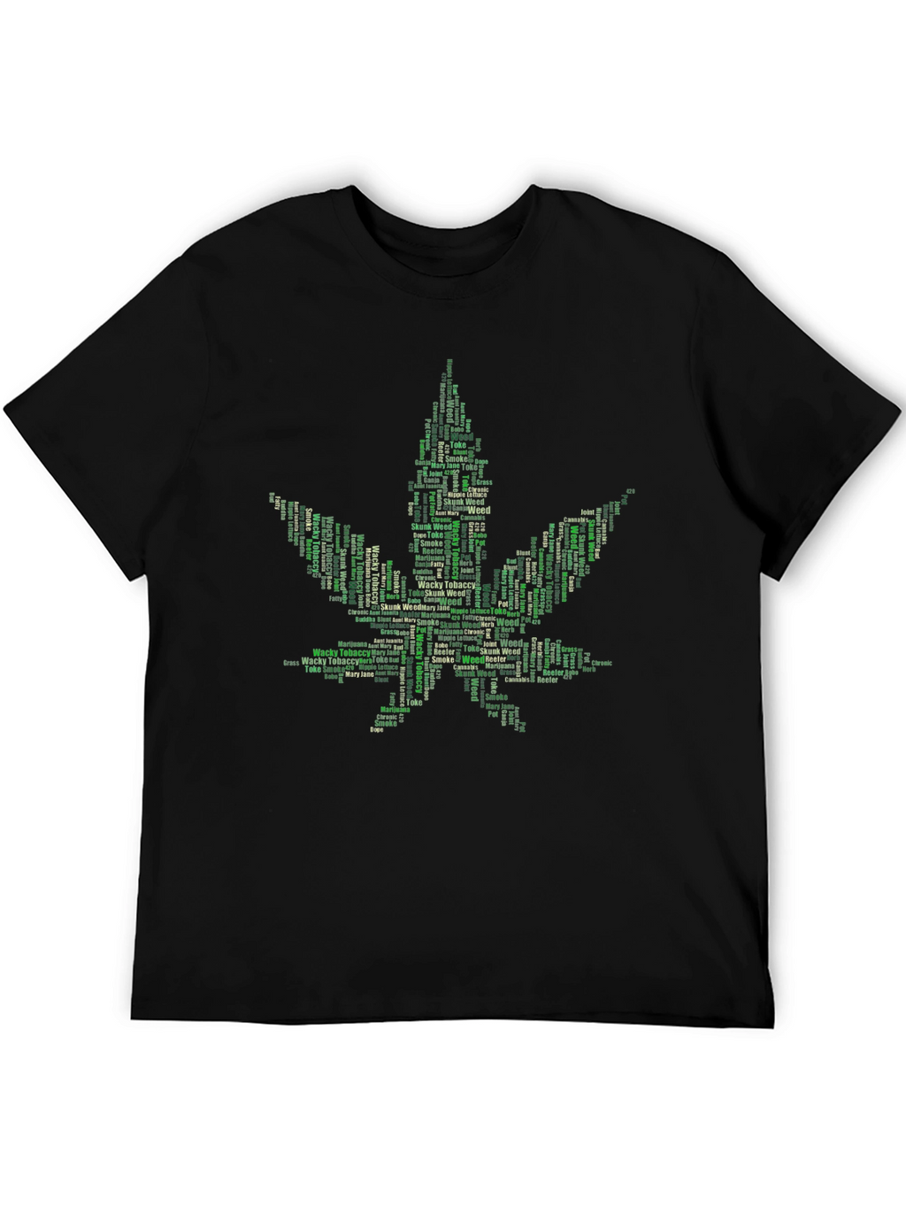 Weed Leaf Word Art Black T-Shirt