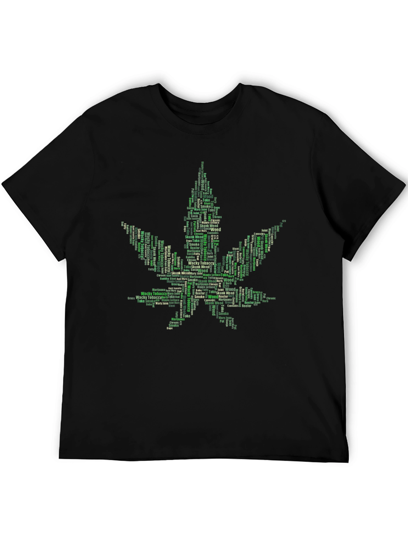 Weed Leaf Word Art Black T-Shirt