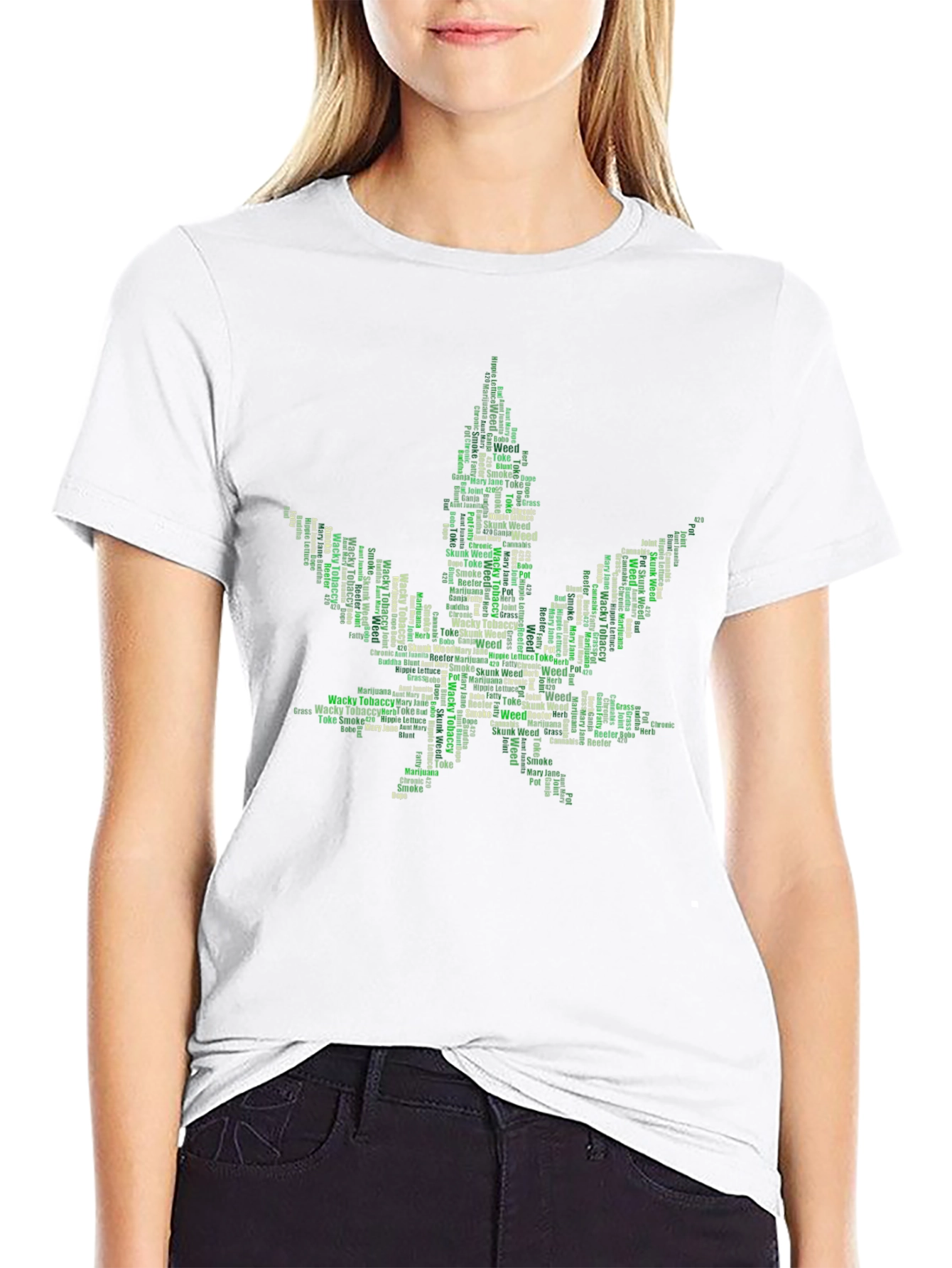 Weed Leaf Word Art Black T-Shirt