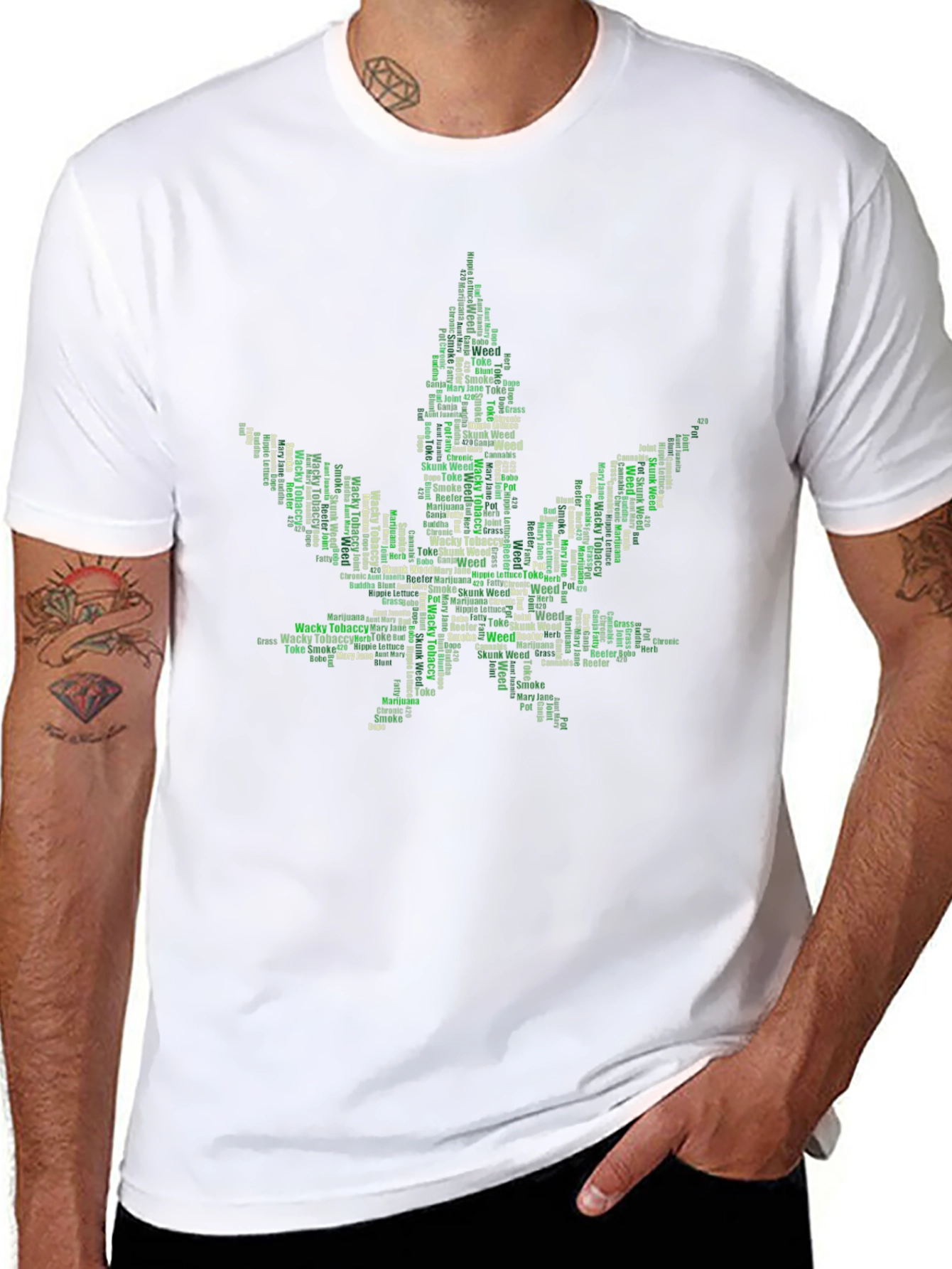 Weed Leaf Word Art Black T-Shirt