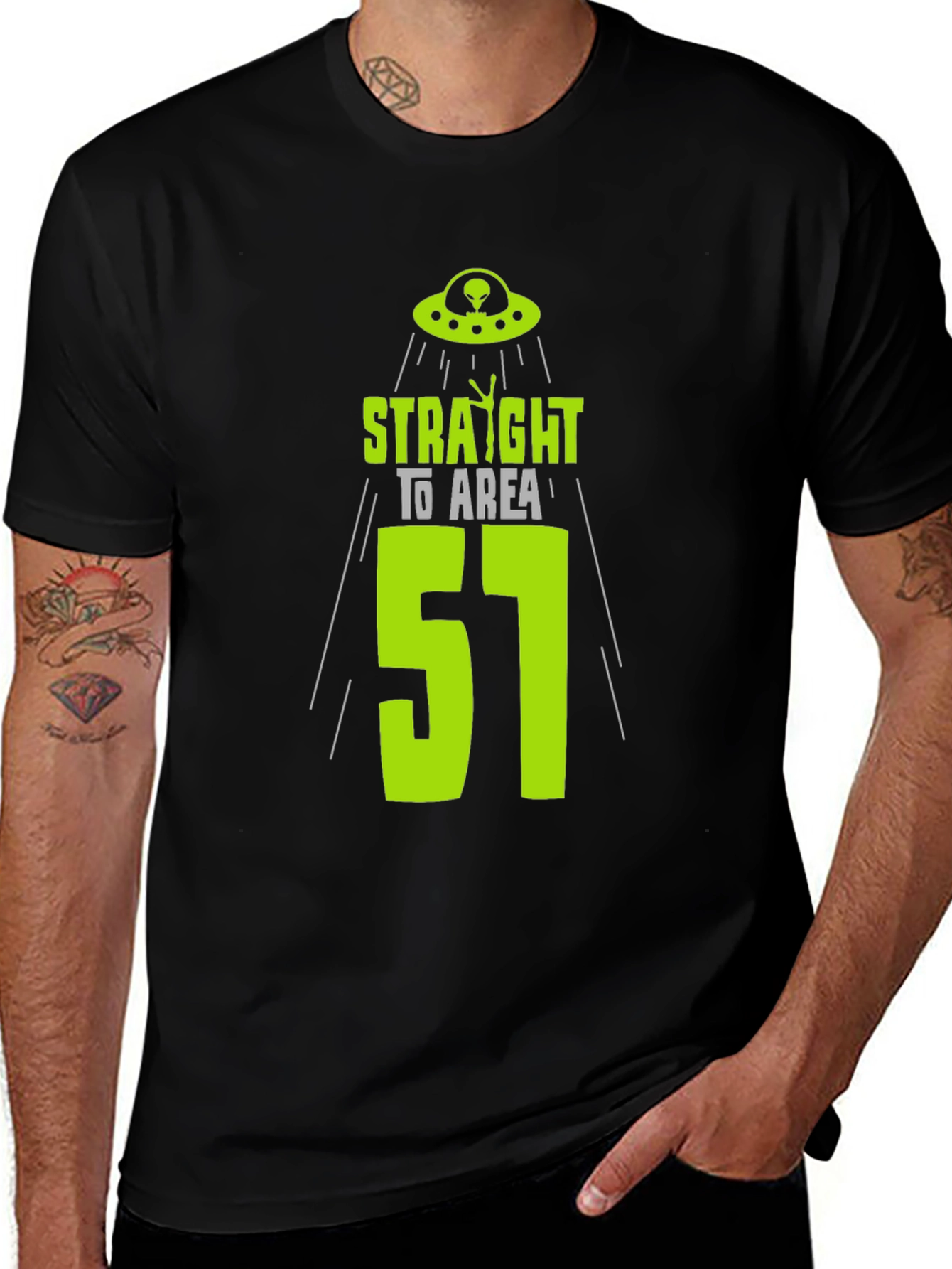 Area 51 Alien T-Shirt - Black Cotton UFO Design