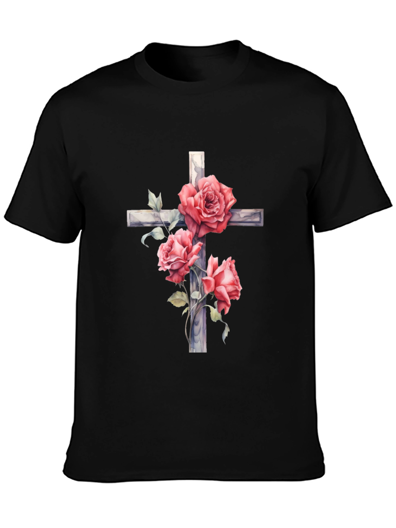 Rose Cross Graphic T-Shirt - Black