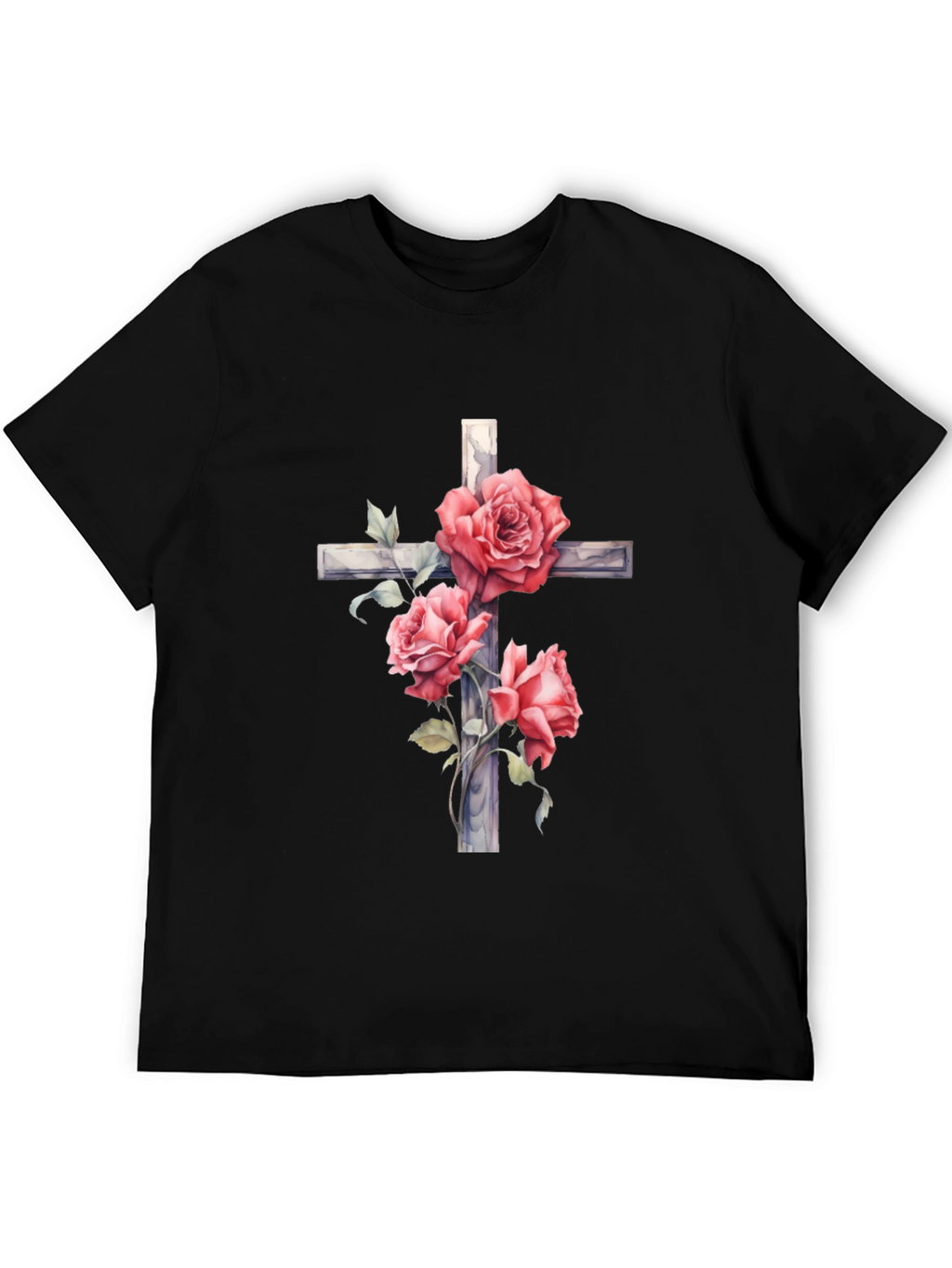 Rose Cross Graphic T-Shirt - Black