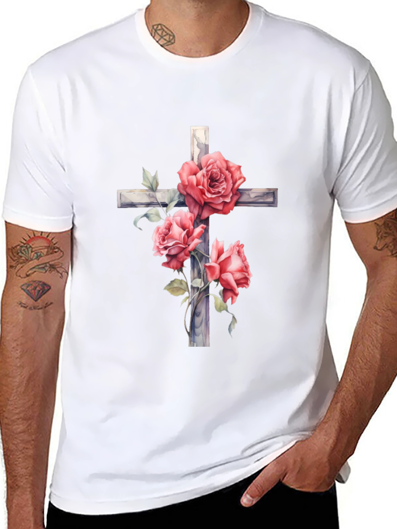 Rose Cross Graphic T-Shirt - Black