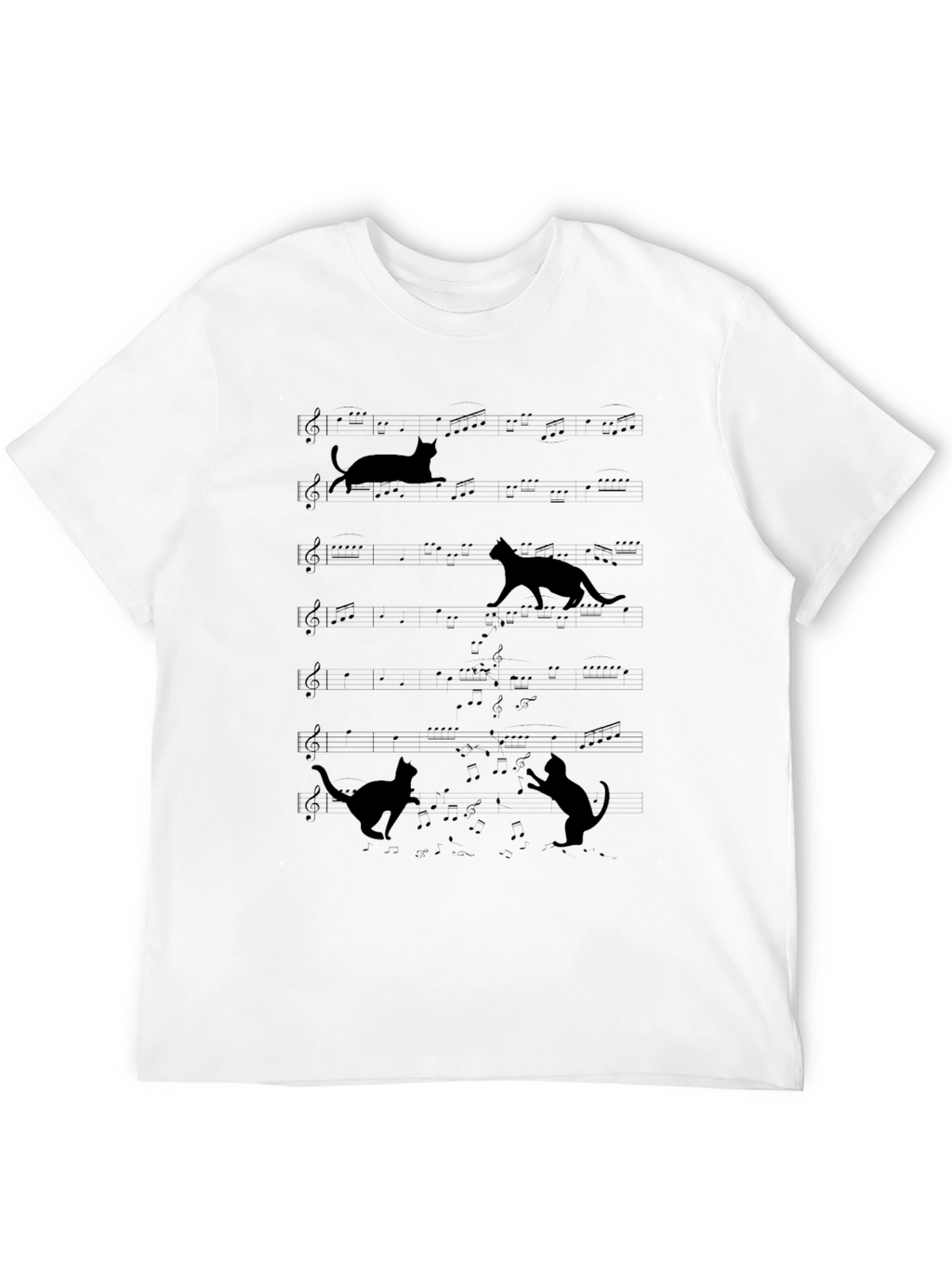 Cats on Sheet Music Black T-Shirt