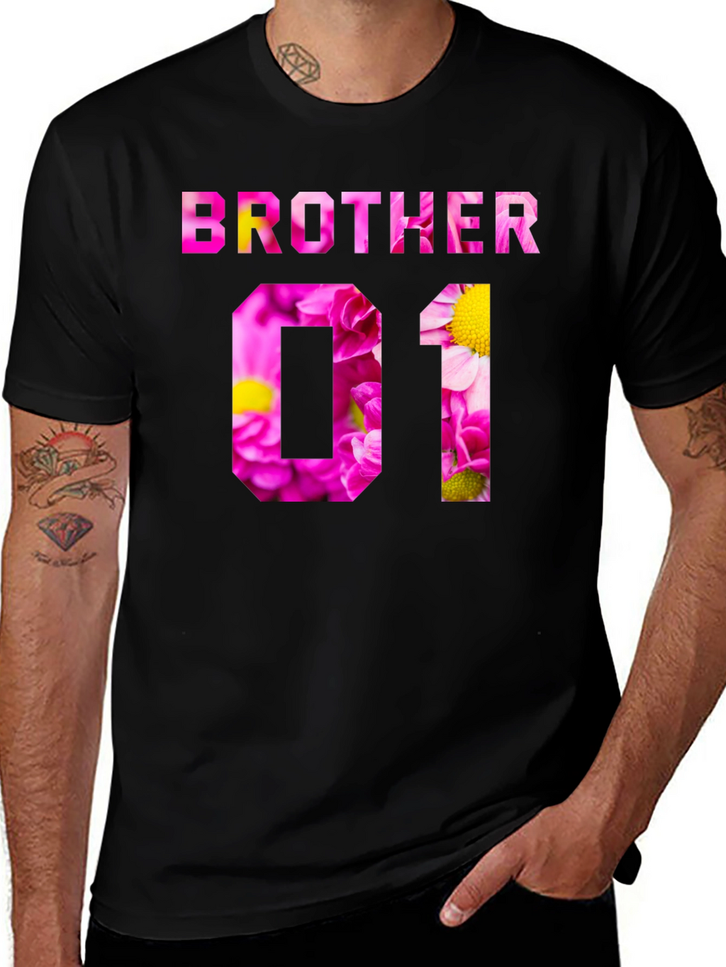 Brother Floral Print Black T-Shirt
