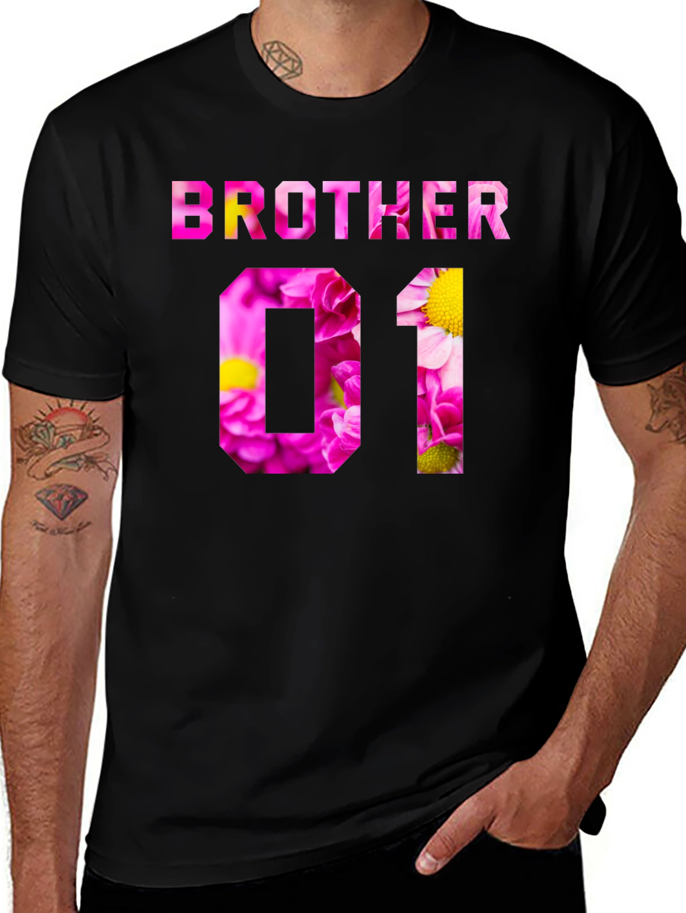 Brother Floral Print Black T-Shirt