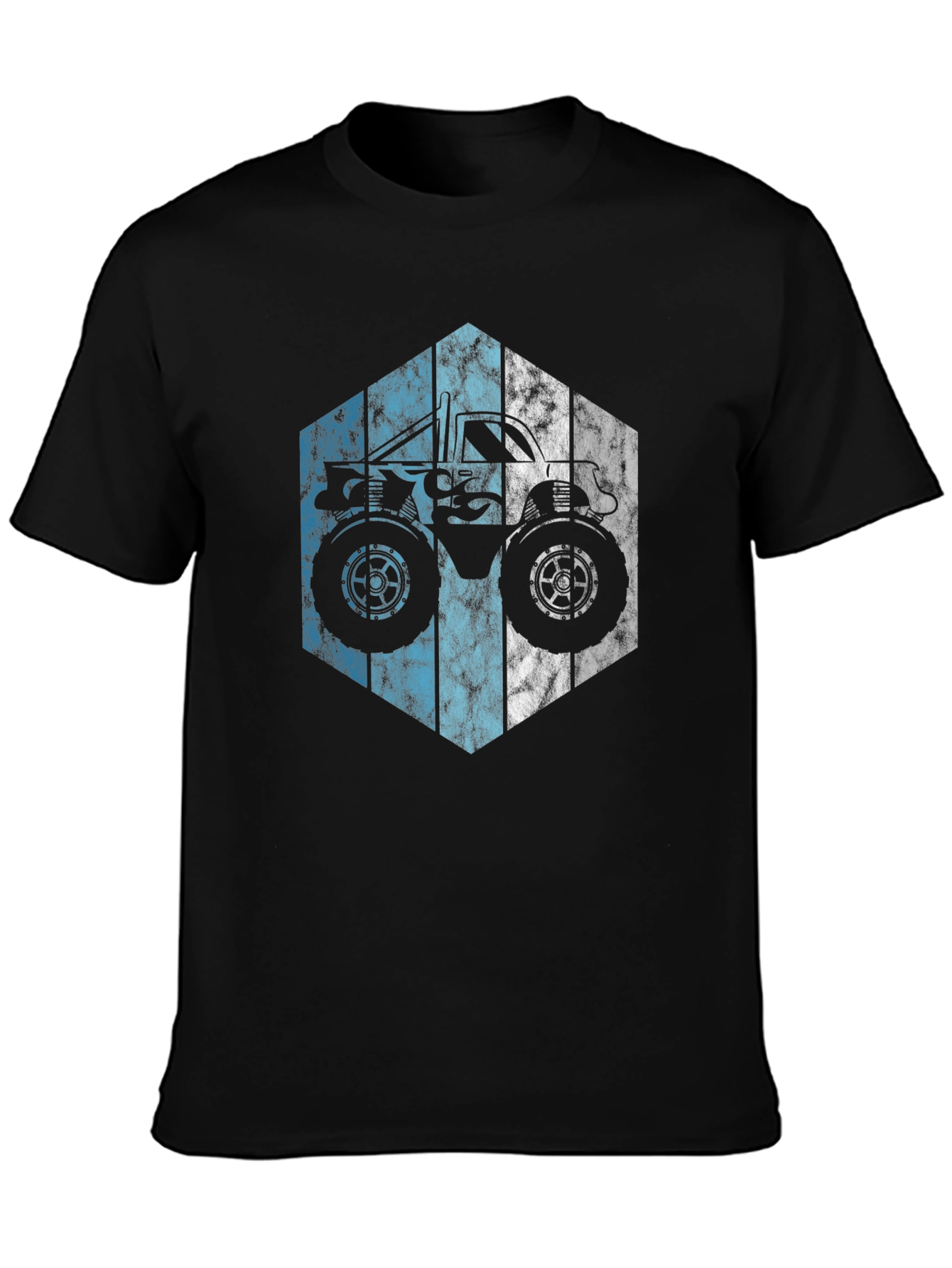 Monster Truck Graphic Tee - Cool Hexagon Design Black T-Shirt