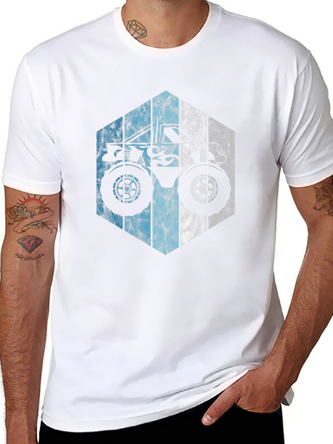 Monster Truck Graphic Tee - Cool Hexagon Design Black T-Shirt