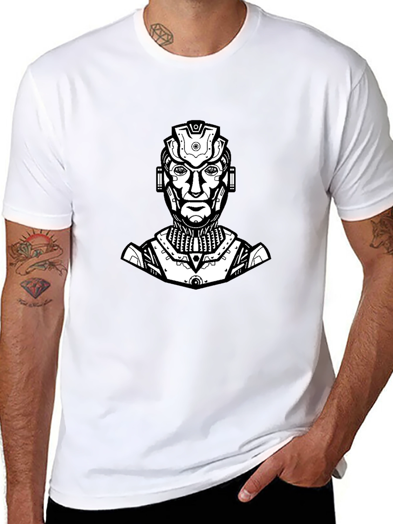 Sci-Fi Robot Graphic Tee - Black Cotton T-Shirt