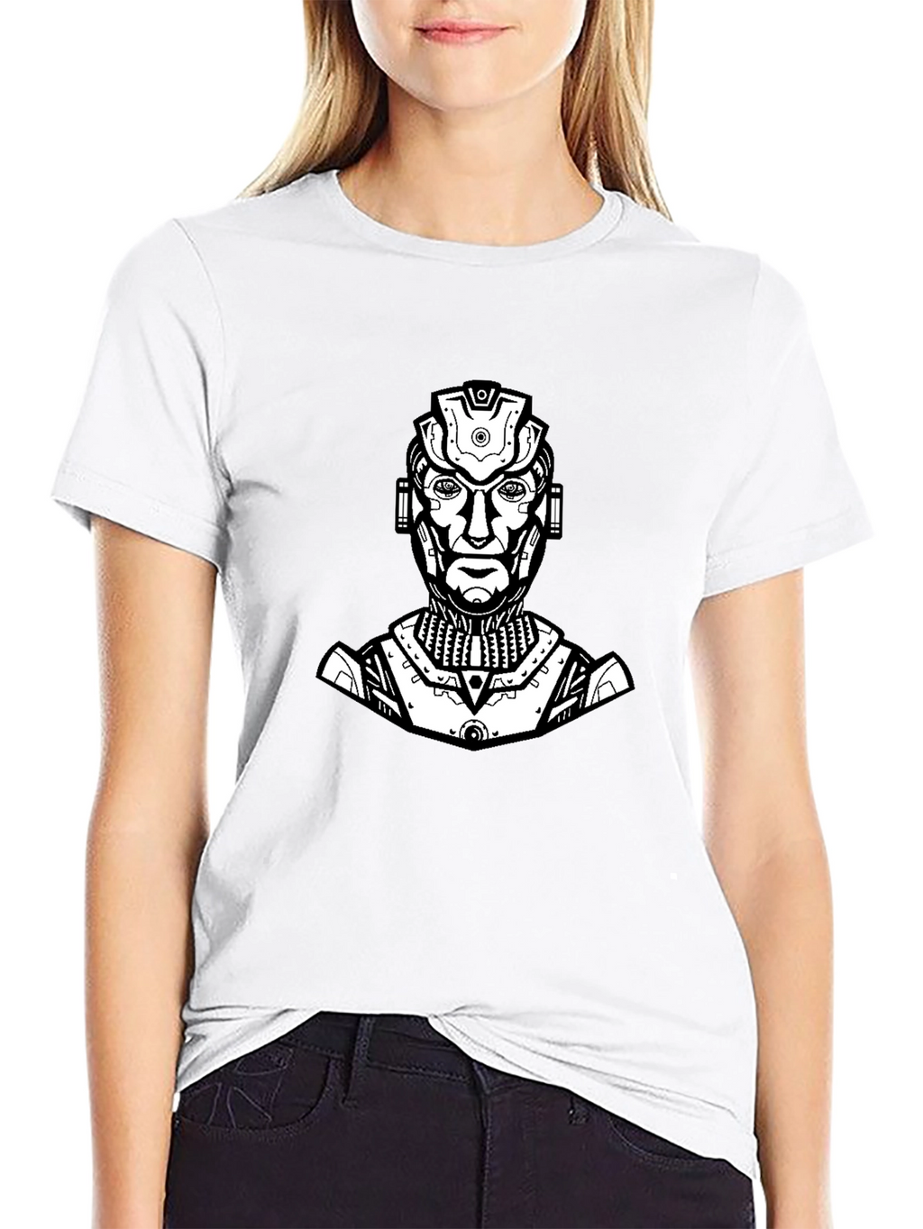Sci-Fi Robot Graphic Tee - Black Cotton T-Shirt
